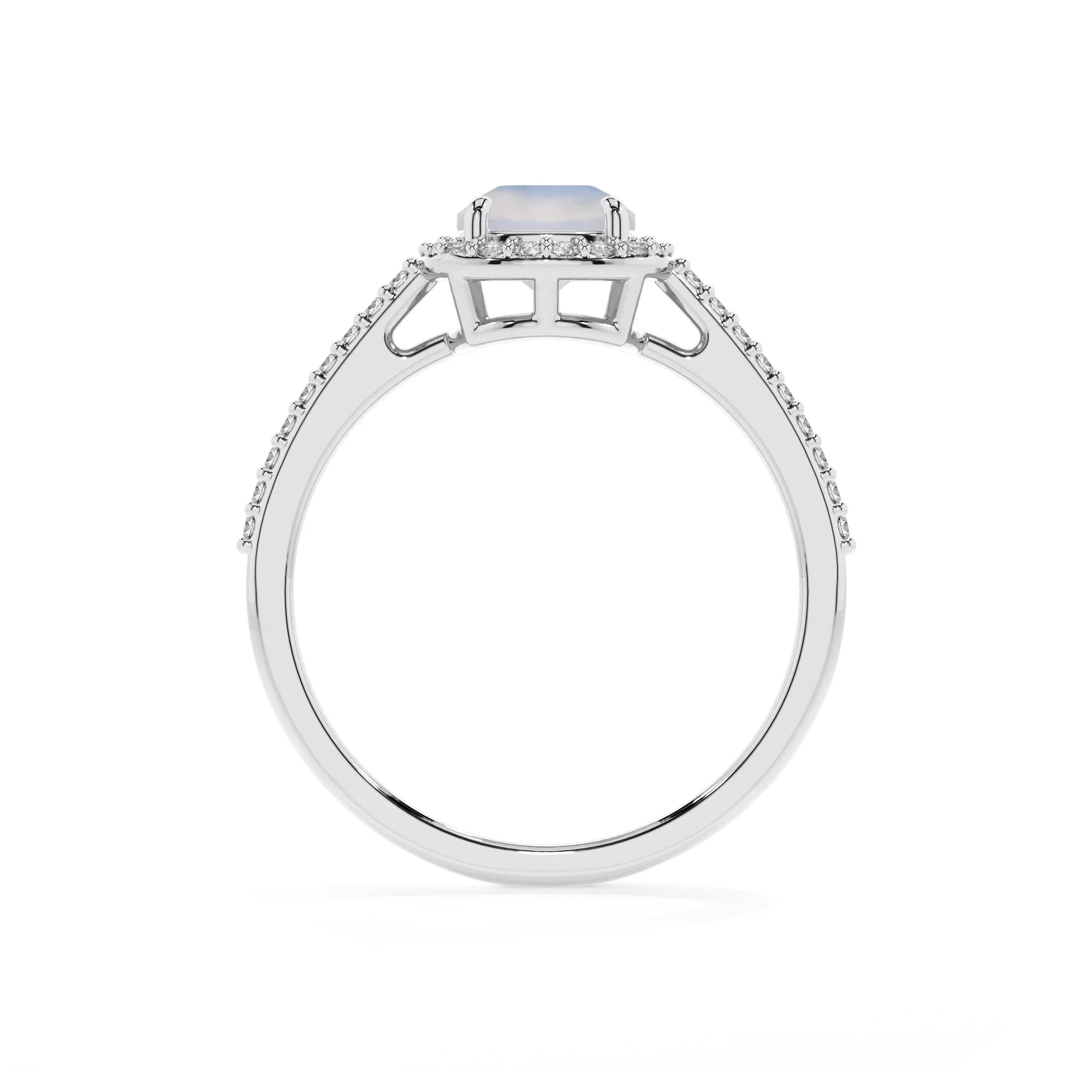 natural rainbow-moonstone cushion solitaire rings in white gold 