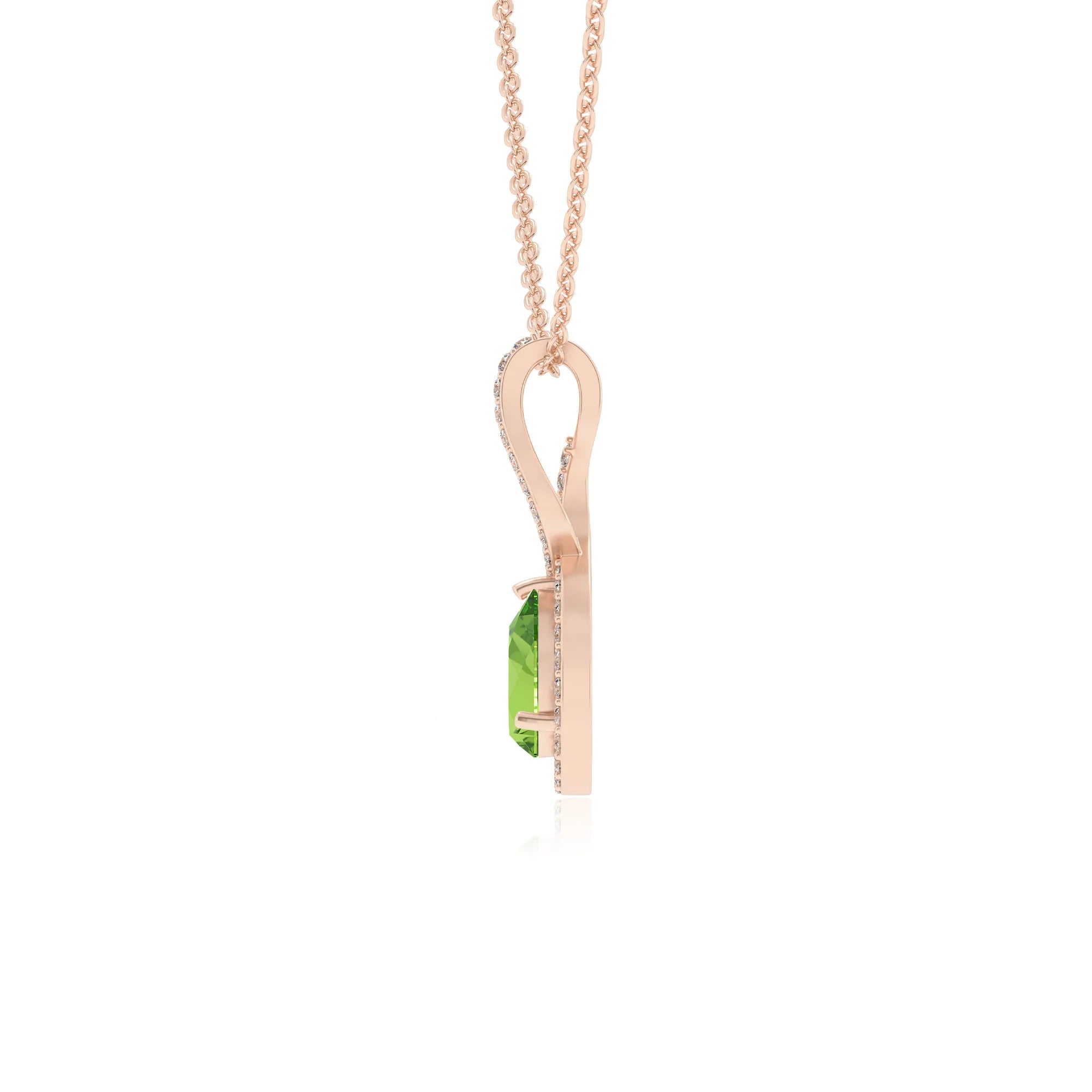 natural peridot pear necklaces in rose gold 