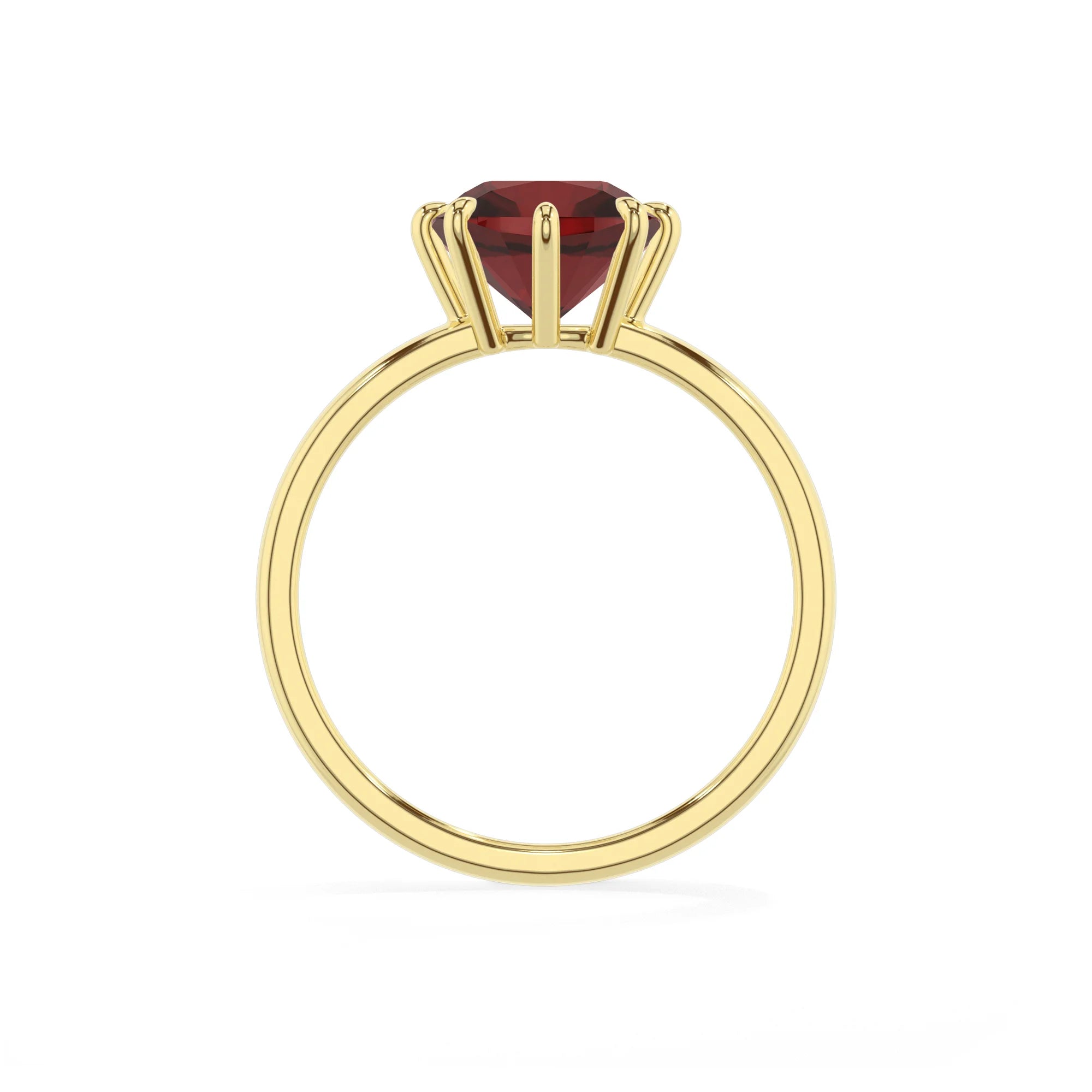 natural garnet cushion solitaire rings in yellow gold 