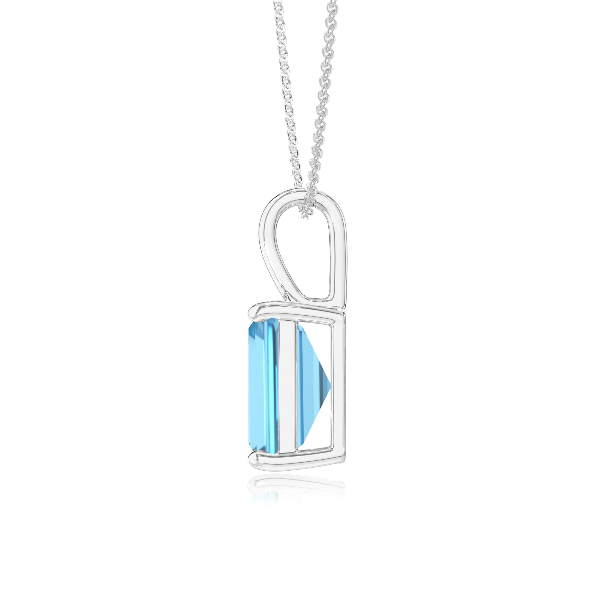 natural swiss-blue-topaz emerald cut solitaire necklaces in platinum 