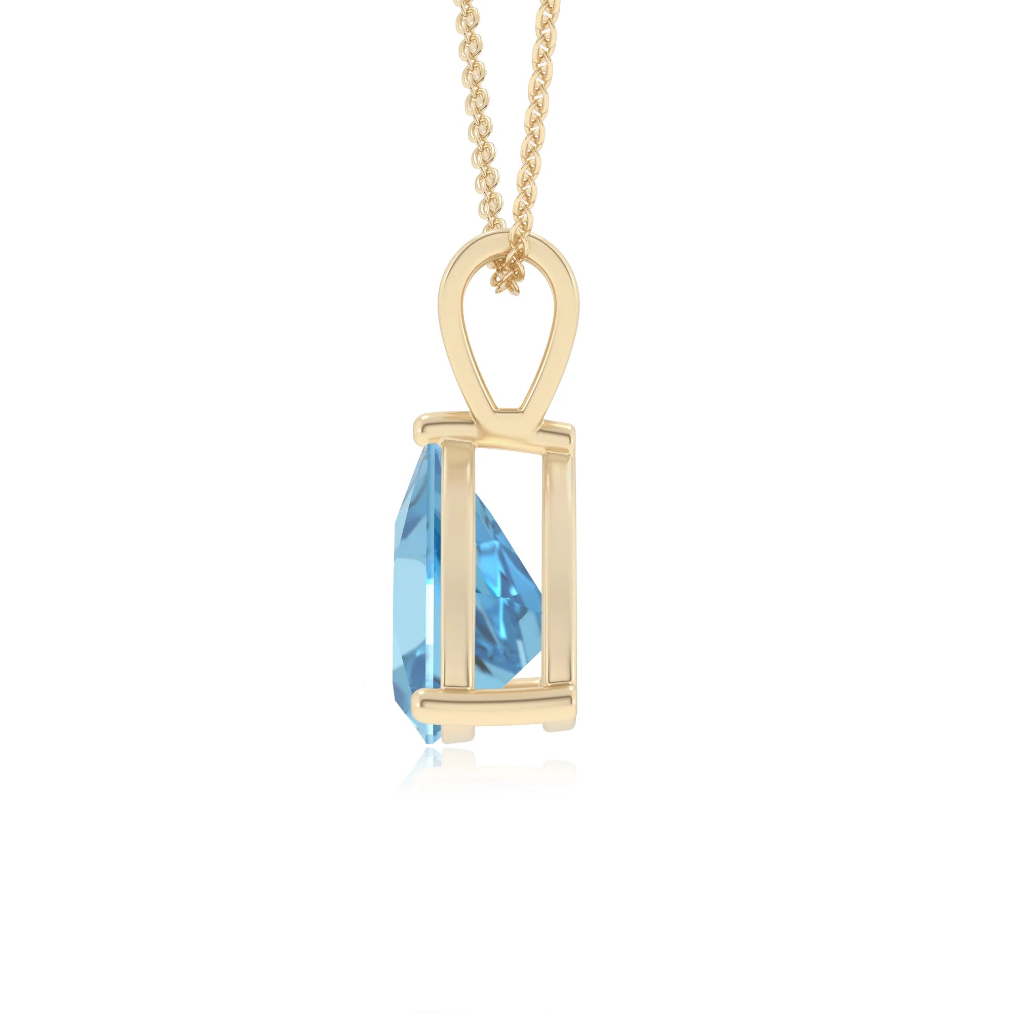 natural swiss-blue-topaz trillion solitaire v-bale necklaces in yellow gold 