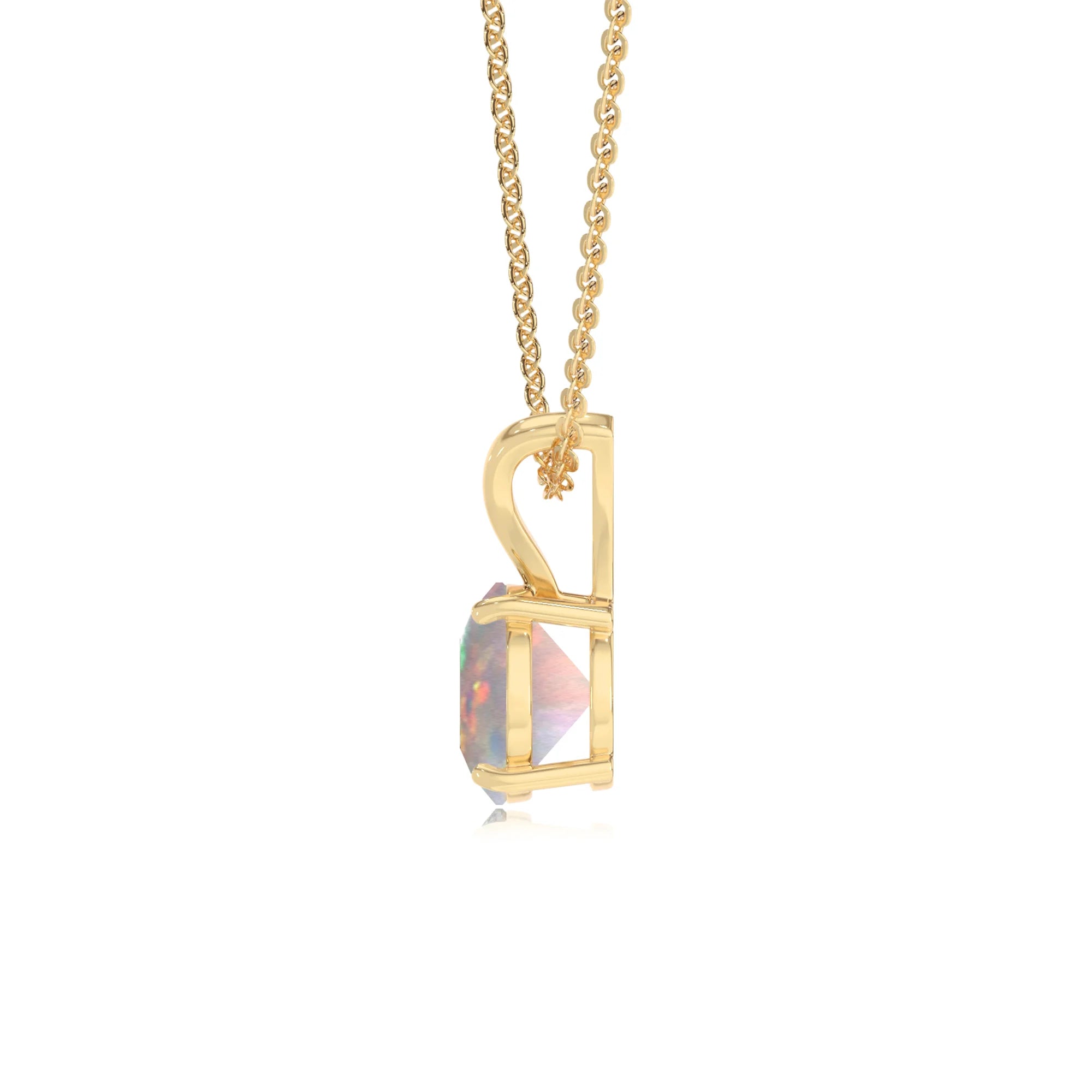 lab grown opal round solitaire v-bale necklaces in yellow gold 