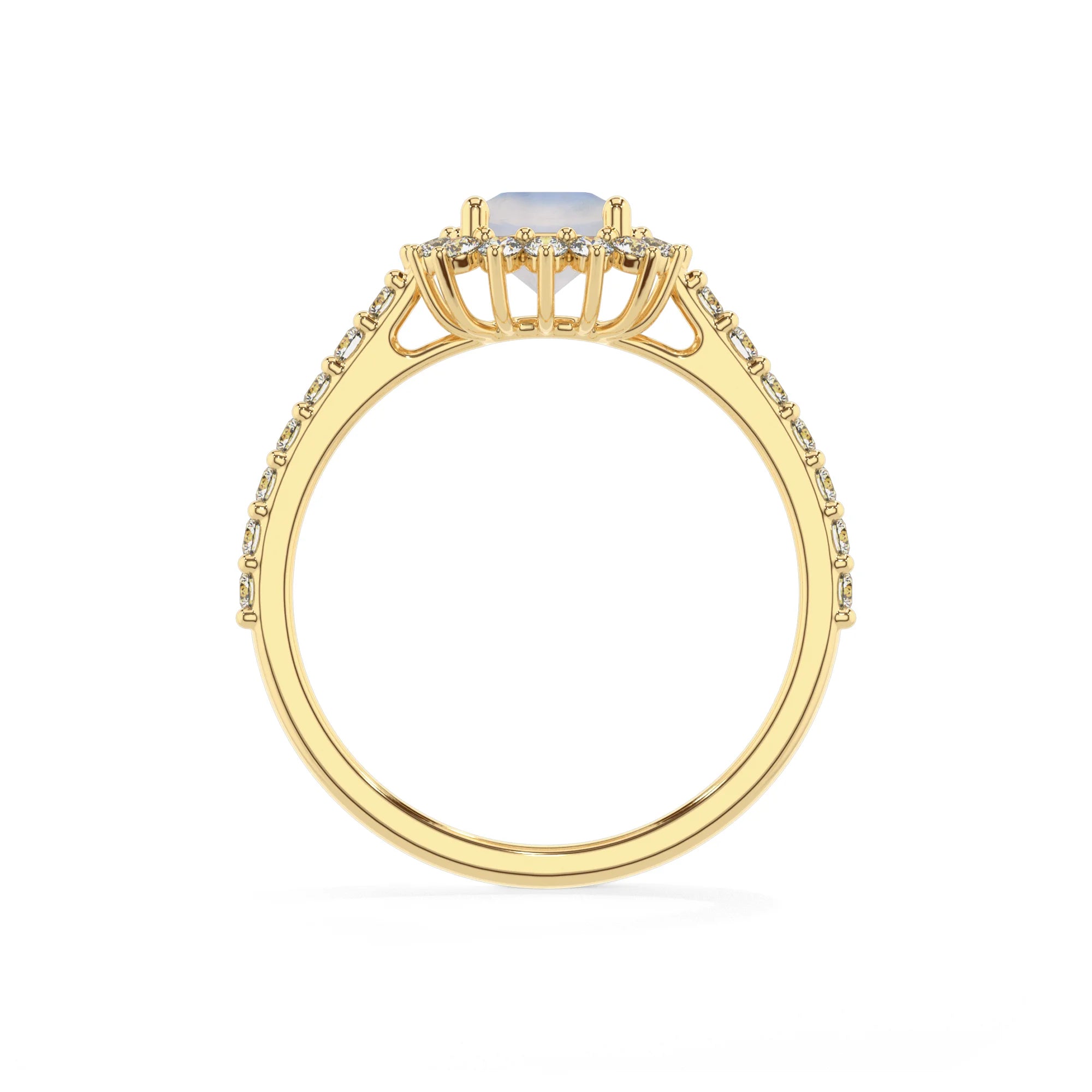 natural rainbow-moonstone cushion solitaire rings in yellow gold 
