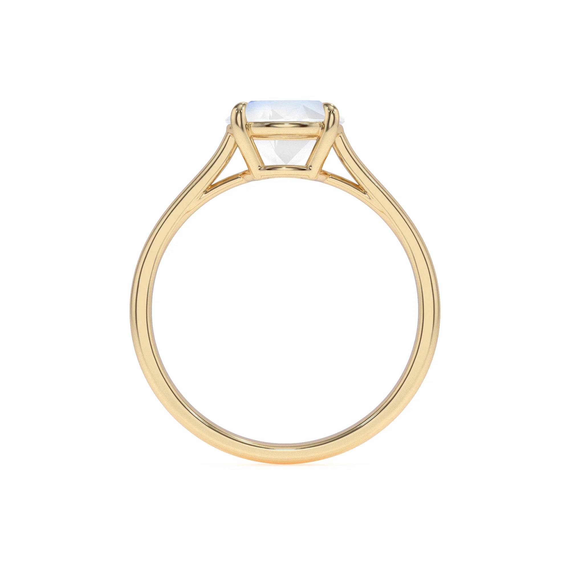 natural rainbow-moonstone round solitaire rings in yellow gold 