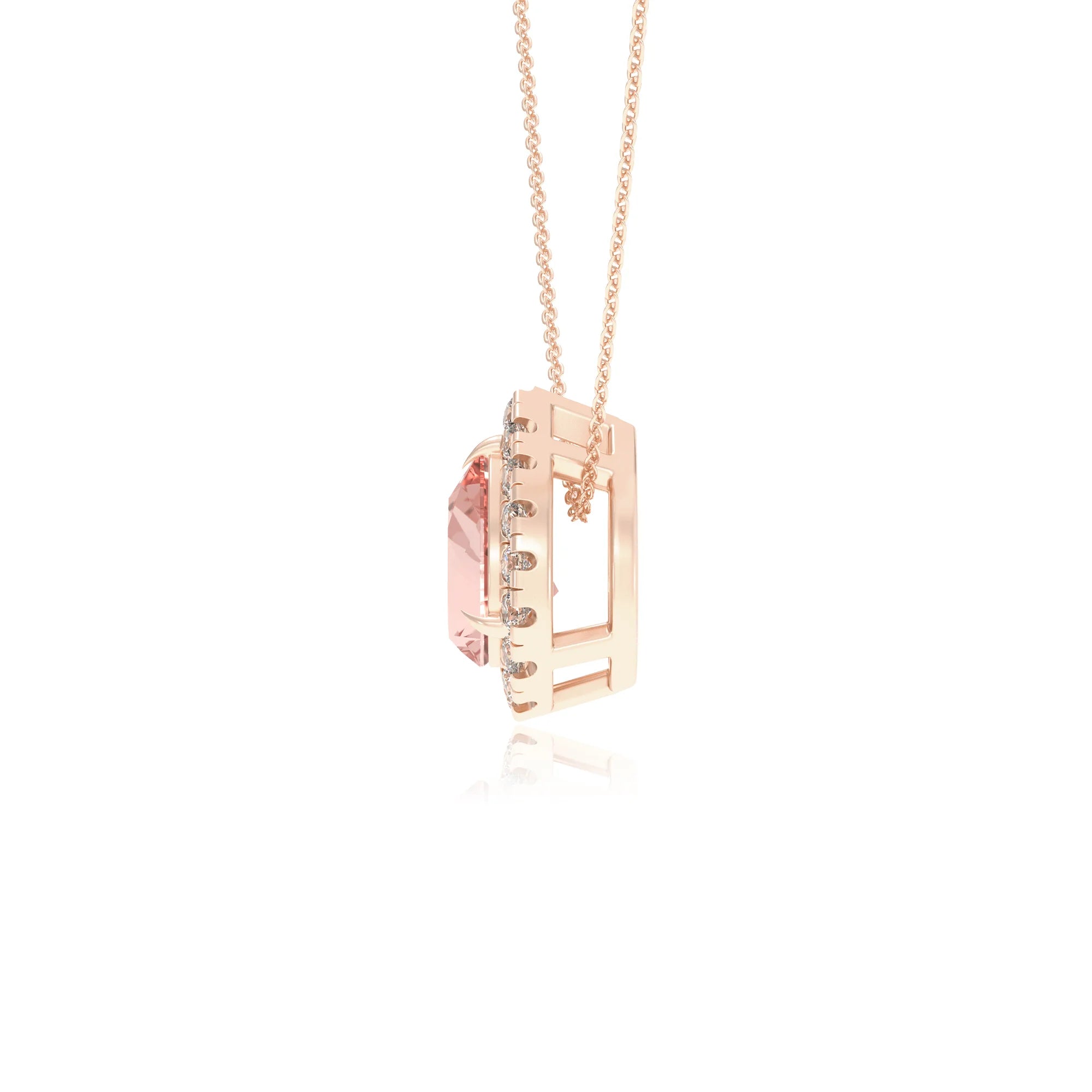 lab grown morganite pear solitaire necklaces in rose gold 