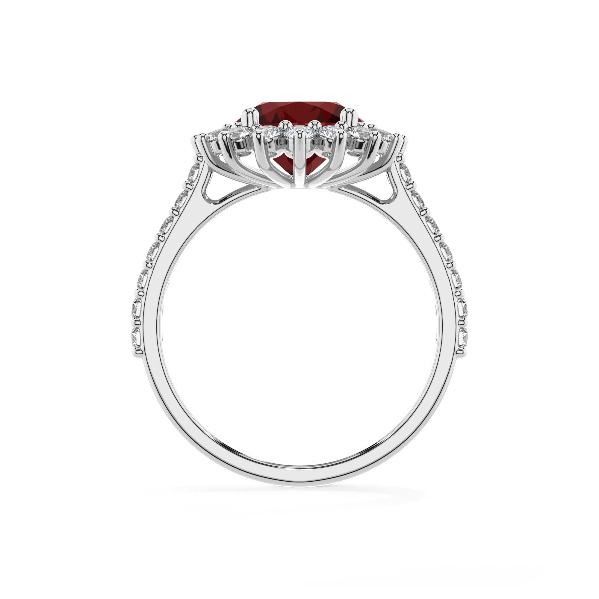 natural garnet round solitaire rings in white gold 