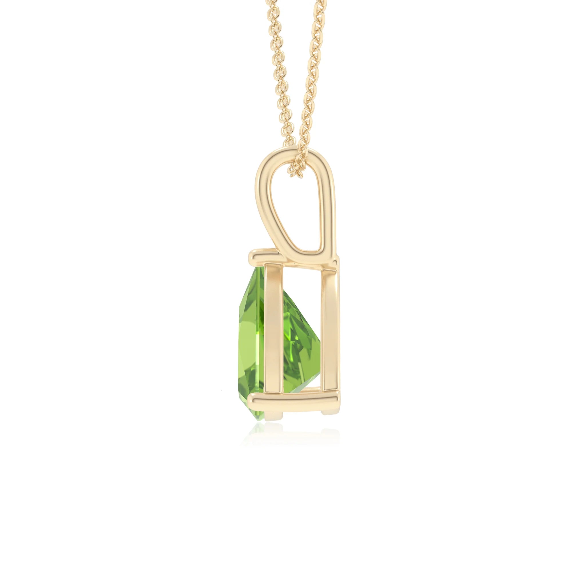 natural peridot trillion solitaire necklaces in yellow gold 