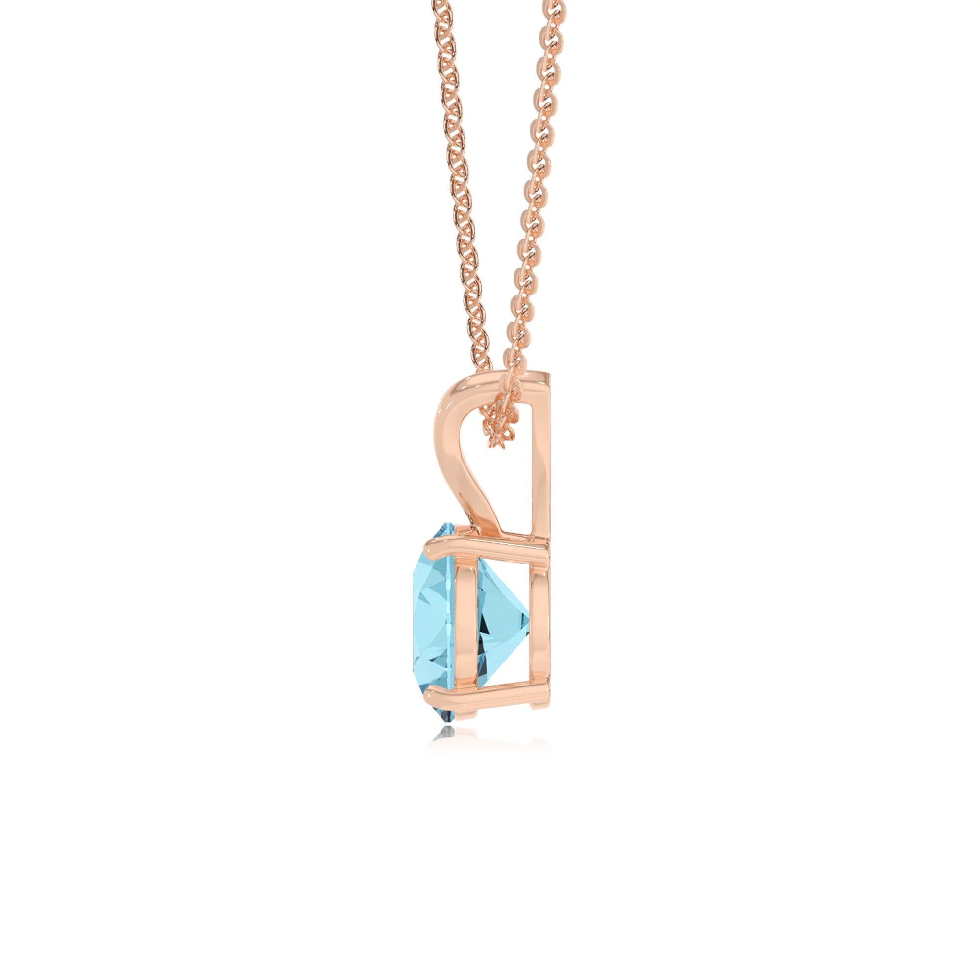 lab grown aquamarine round solitaire v-bale necklaces in rose gold 