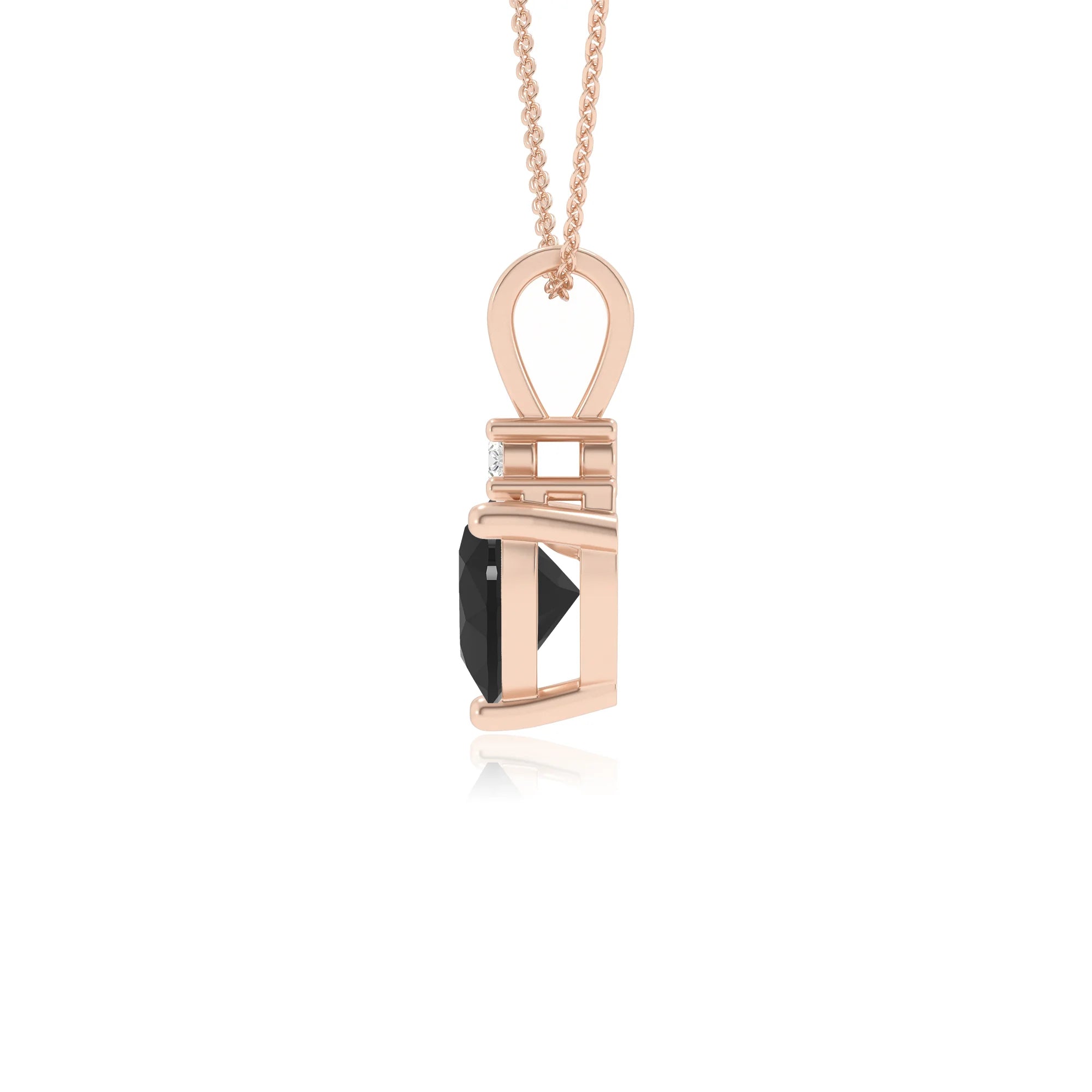 natural black-onyx heart solitaire v-bale necklaces in rose gold 