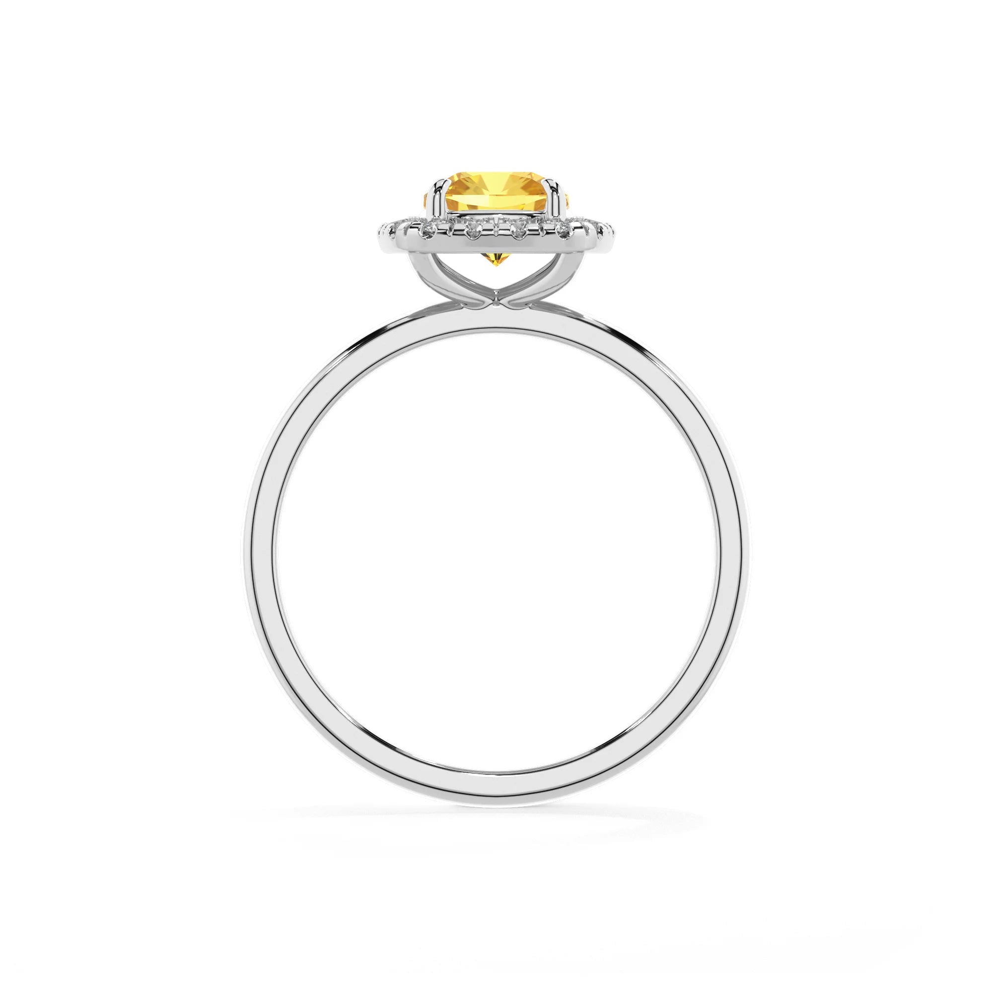lab grown yellow-sapphire cushion solitaire rings in platinum 