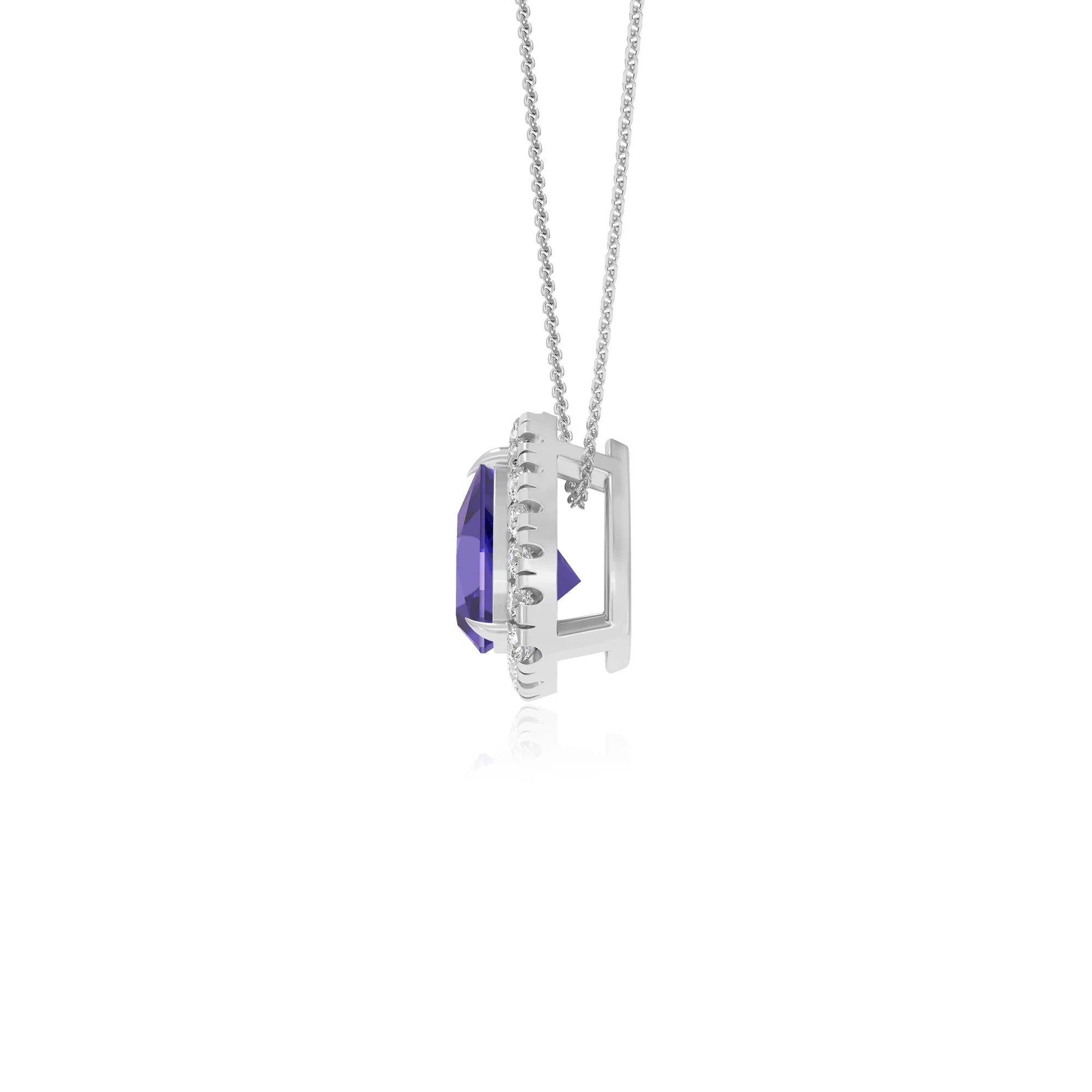 lab grown tanzanite trillion solitaire necklaces in platinum 