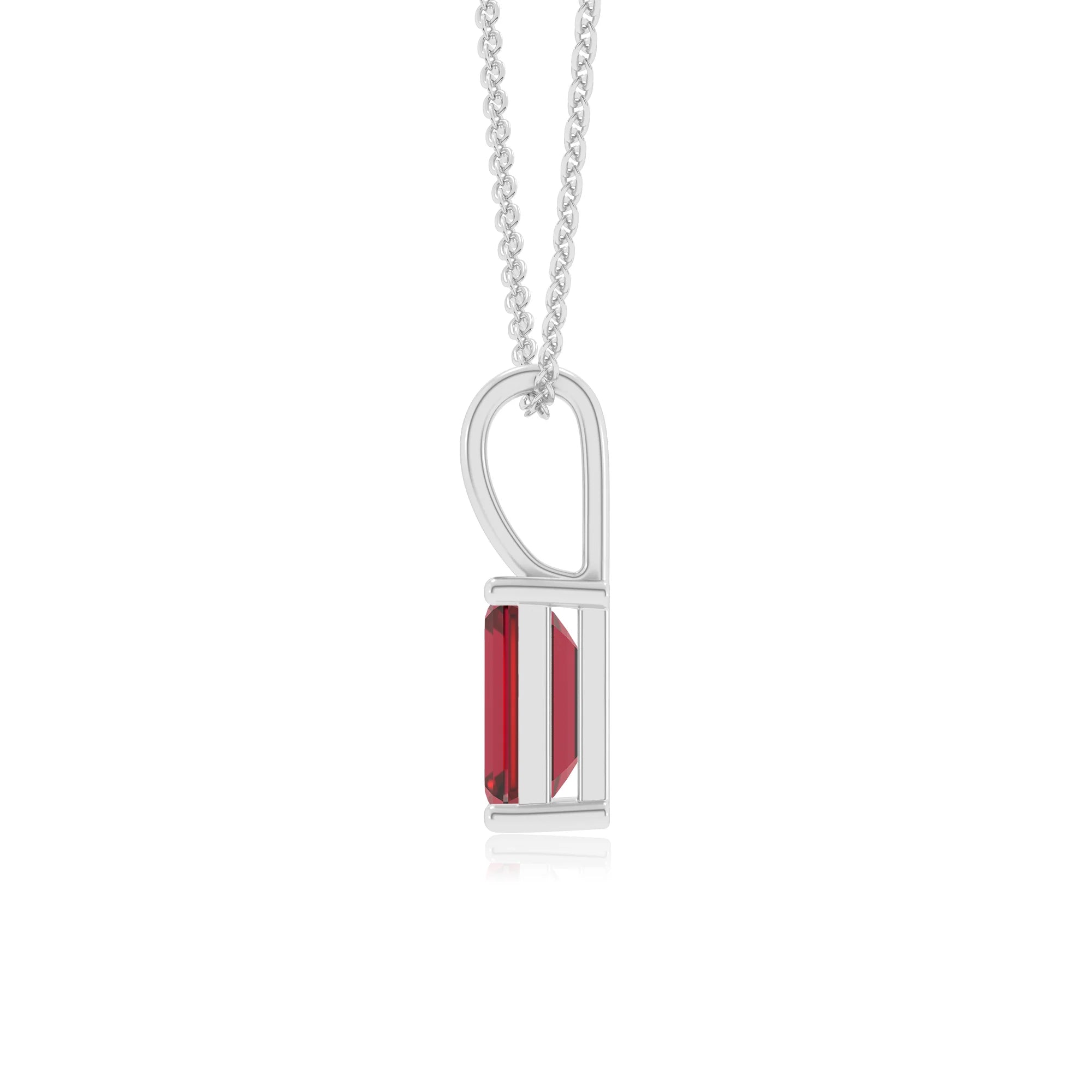 lab grown ruby emerald cut solitaire necklaces in sterling silver 