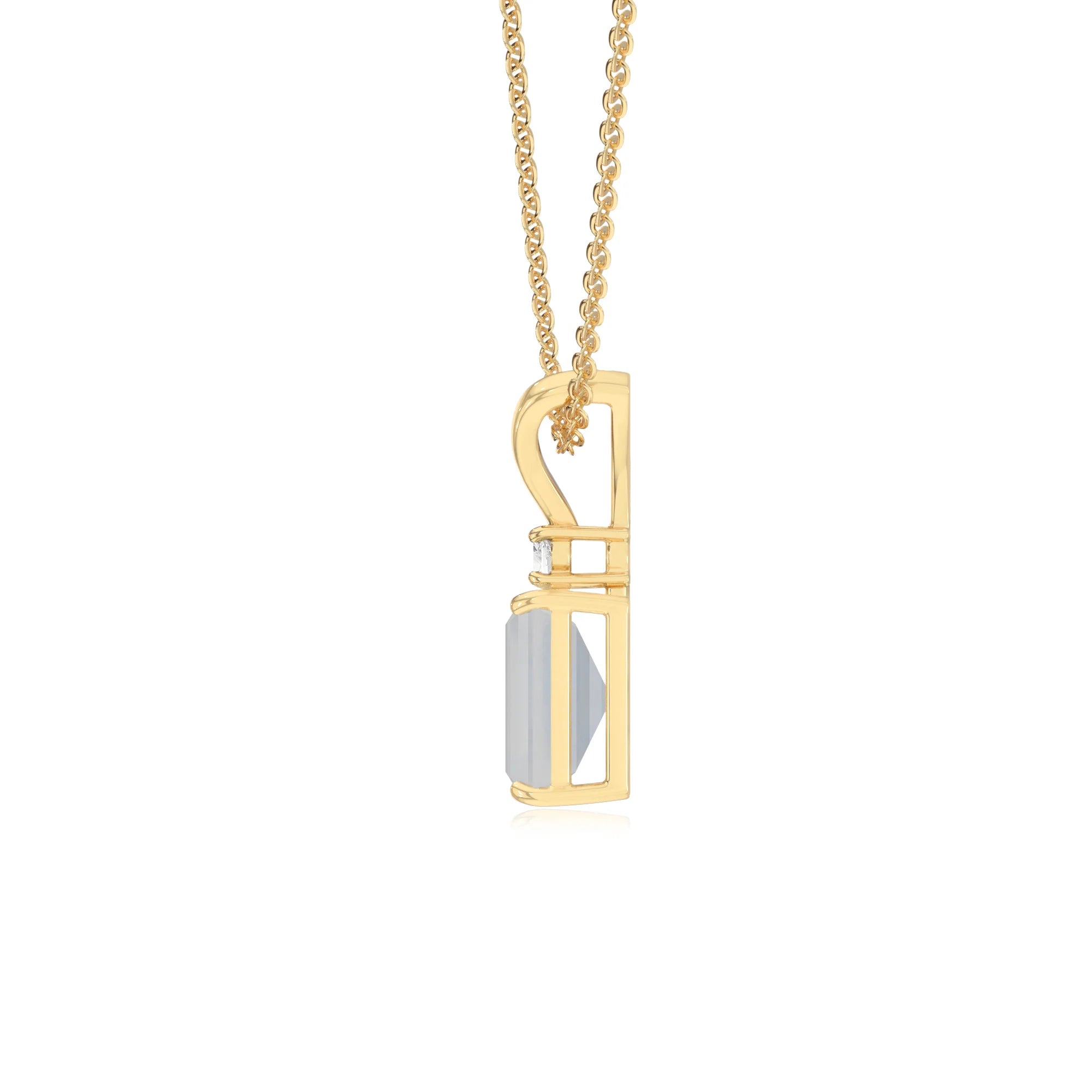 natural rainbow-moonstone emerald cut solitaire v-bale necklaces in yellow gold 