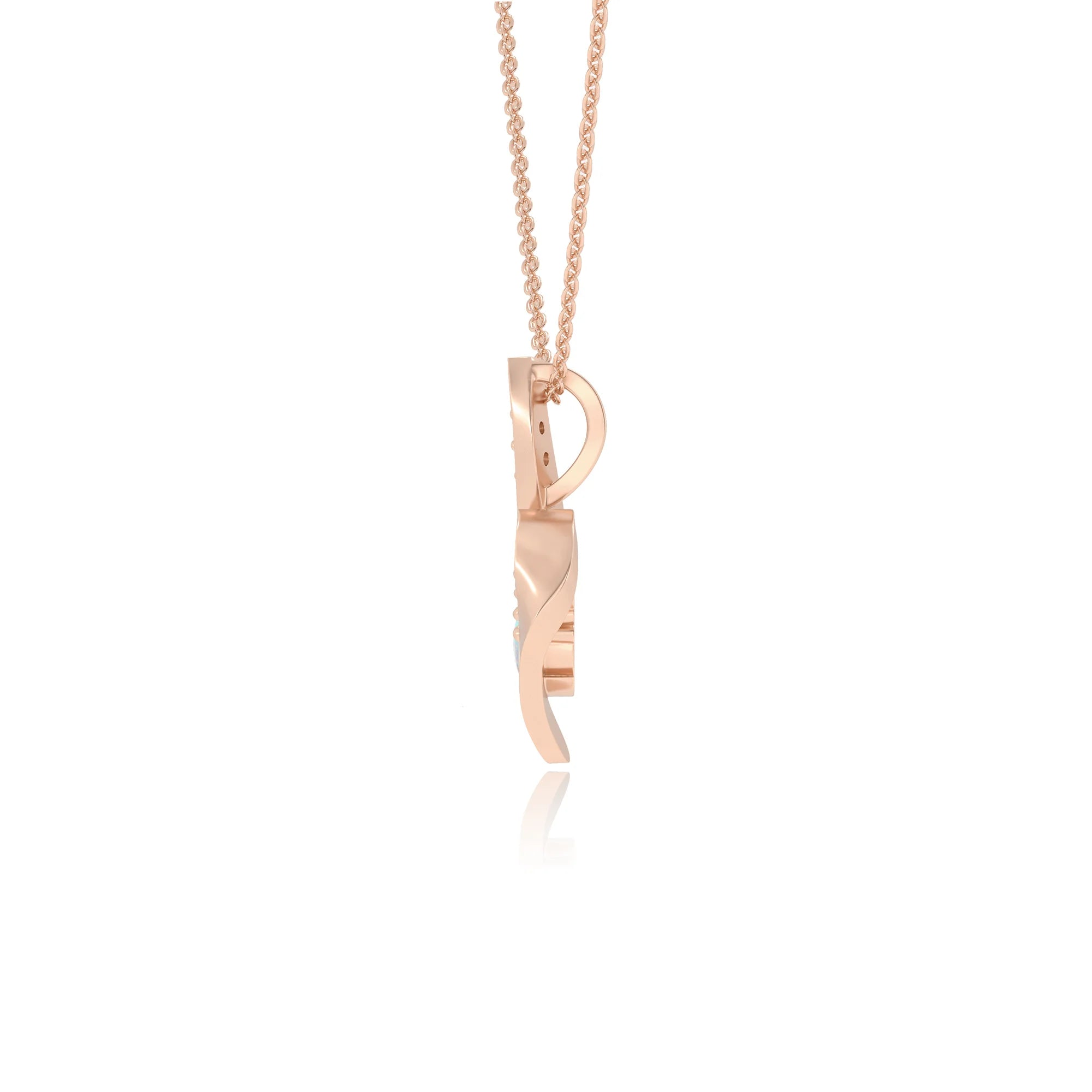 lab grown opal round solitaire v-bale necklaces in rose gold 