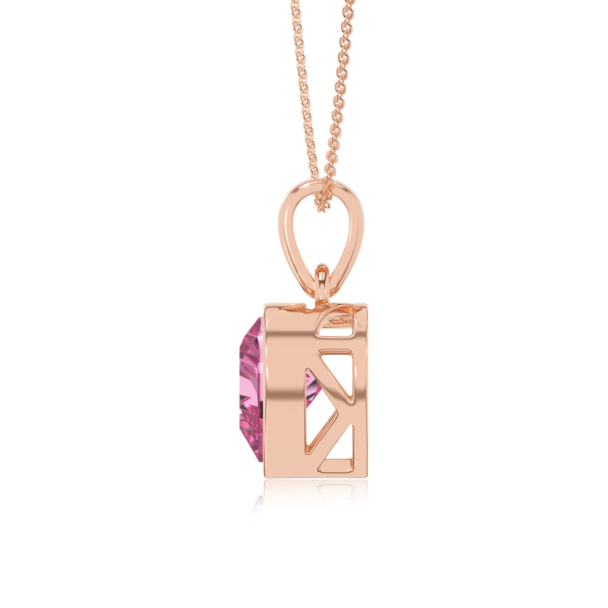 lab grown pink-sapphire heart solitaire necklaces in rose gold 