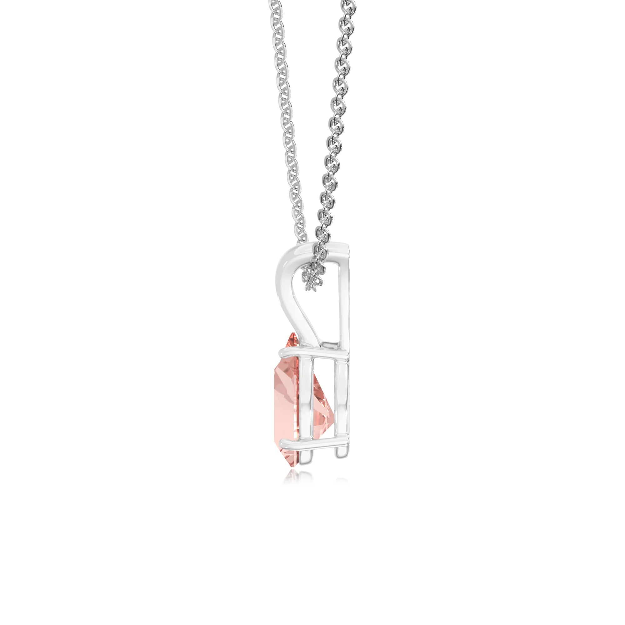 lab grown morganite pear solitaire v-bale necklaces in sterling silver 