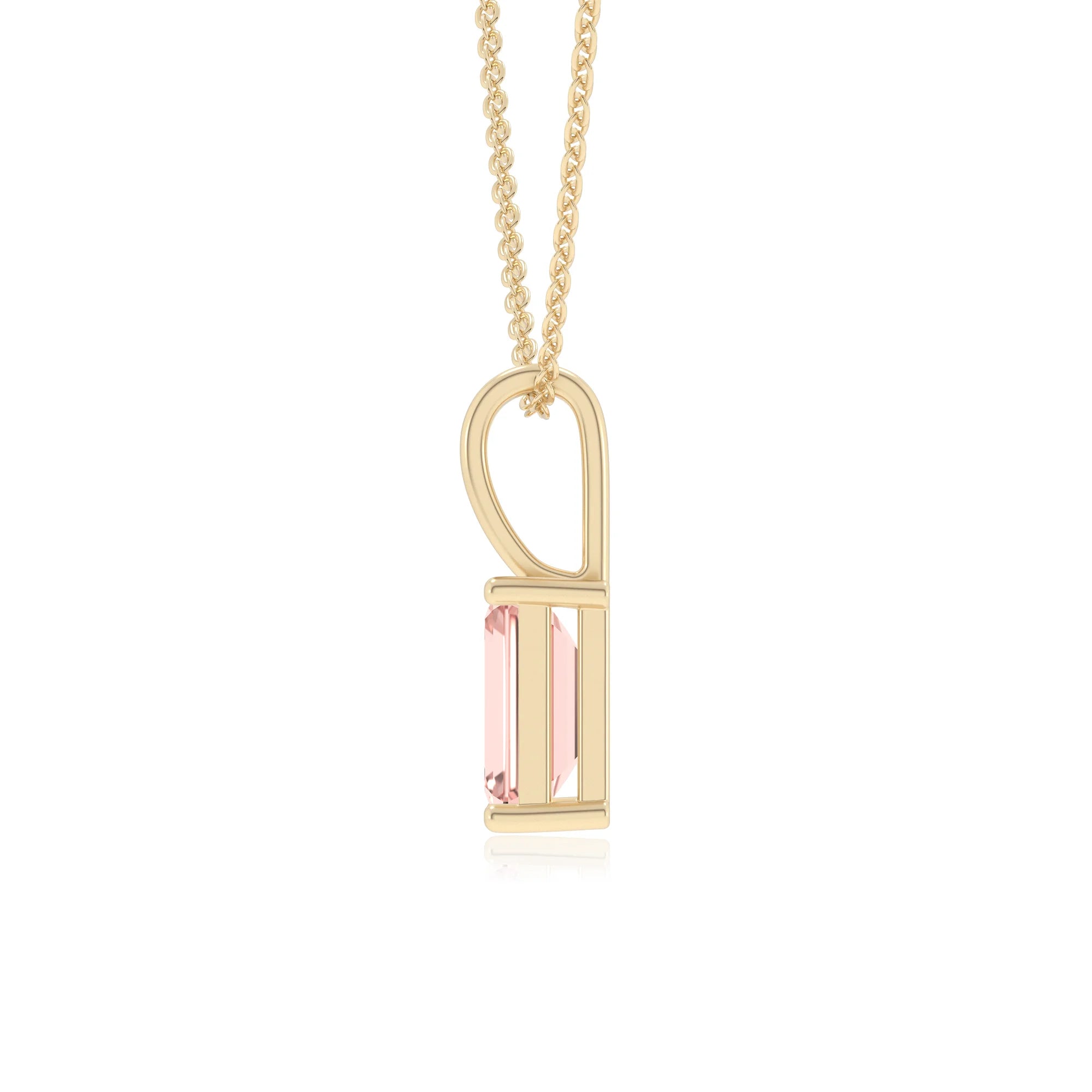 lab grown morganite emerald cut solitaire necklaces in yellow gold 