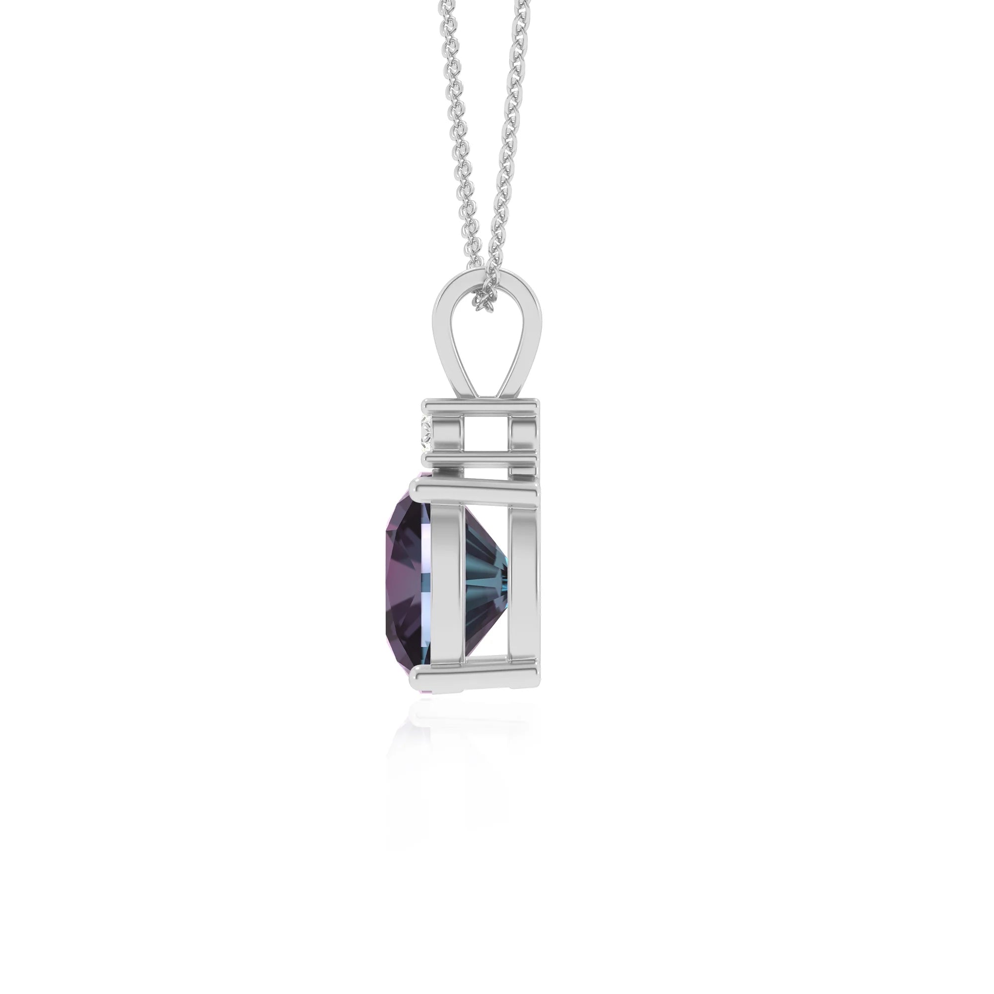 lab grown alexandrite cushion solitaire v-bale necklaces in white gold 