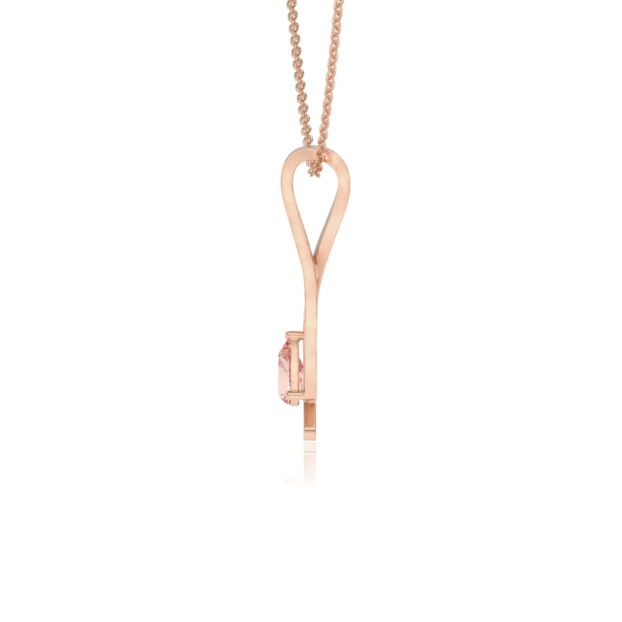 lab grown morganite pear solitaire necklaces in rose gold 