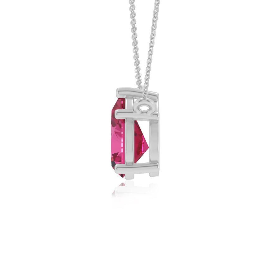 lab grown pink-sapphire pear solitaire necklaces in sterling silver 