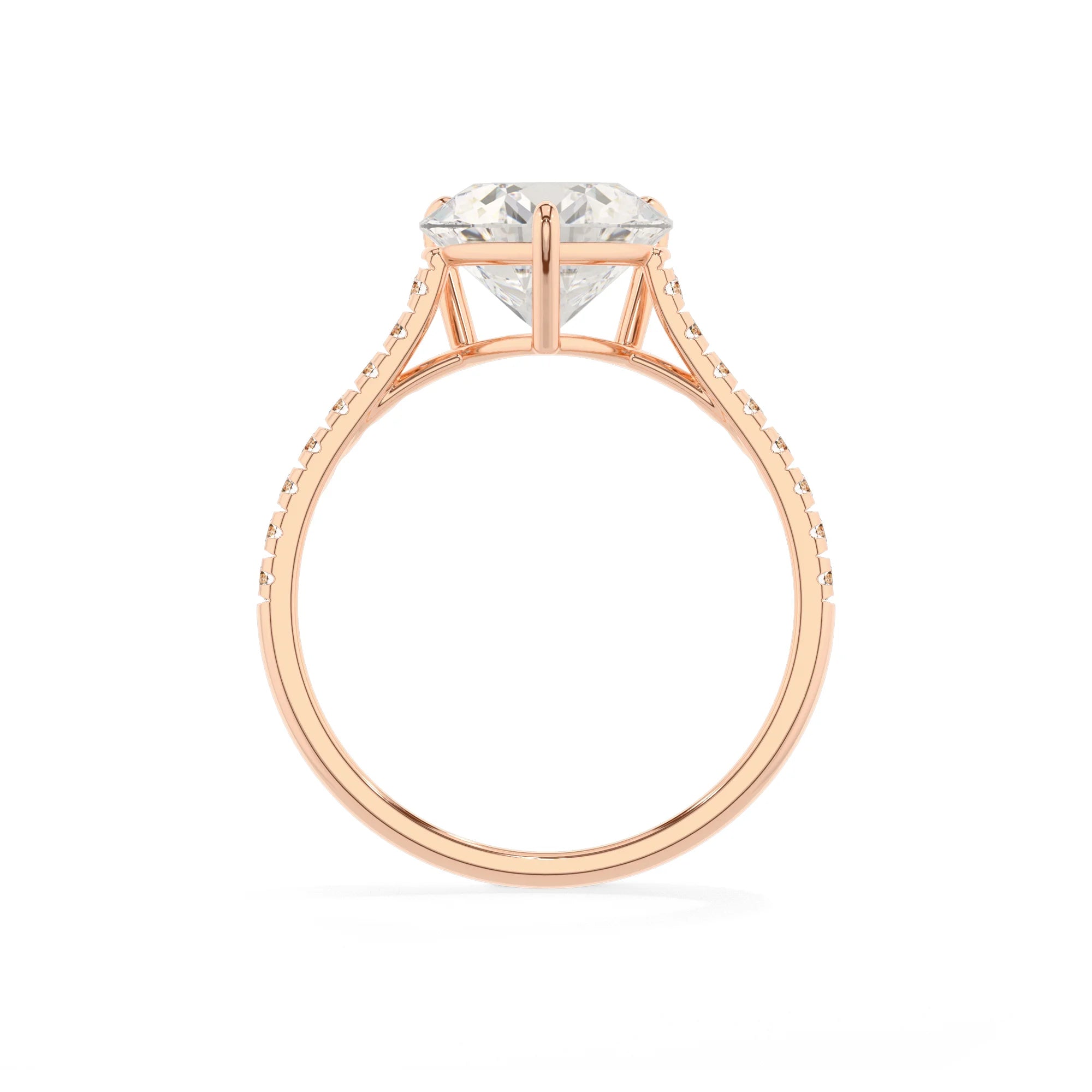 lab grown moissanite heart half eternity solitaire engagement rings in rose gold 