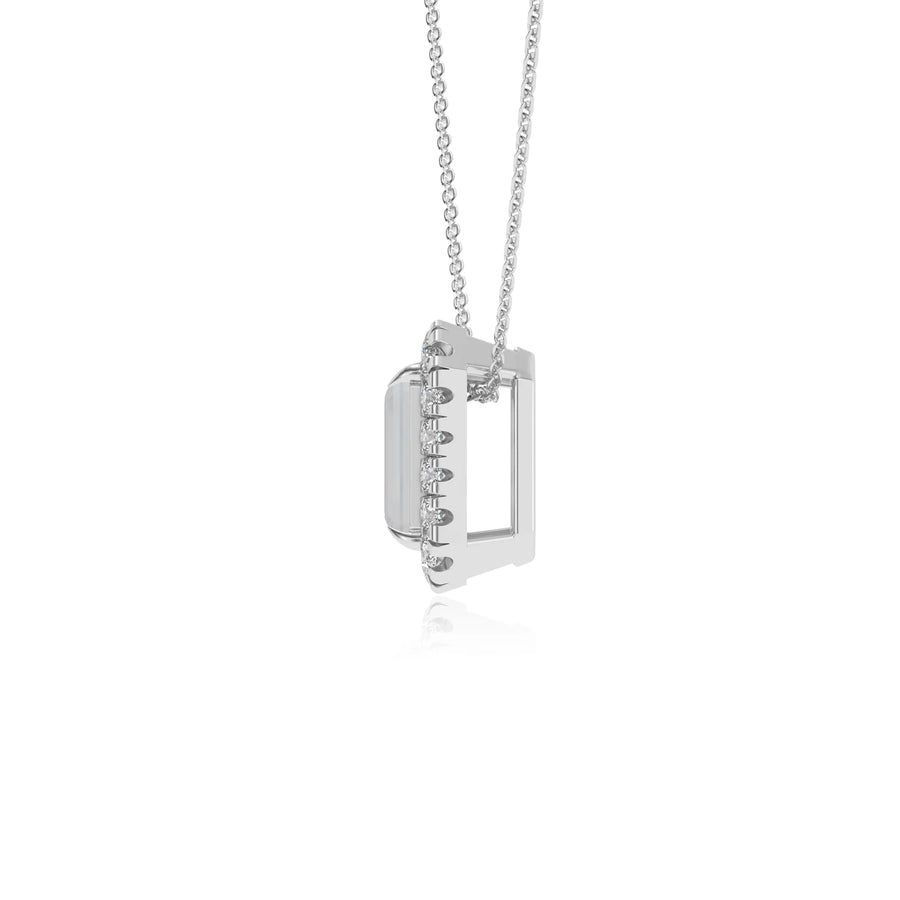 natural rainbow moonstone emerald cut solitaire necklaces in white gold 