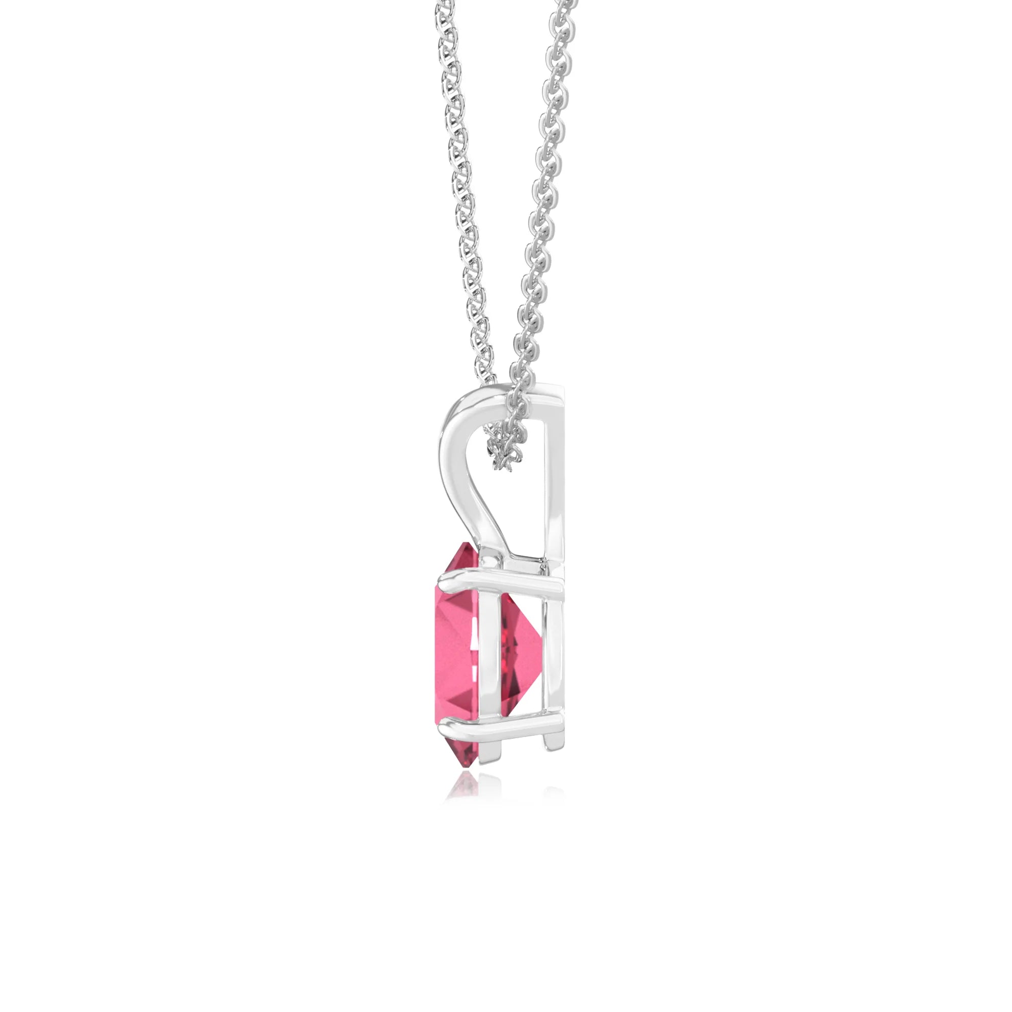 lab grown pink-tourmaline oval solitaire v-bale necklaces in sterling silver 