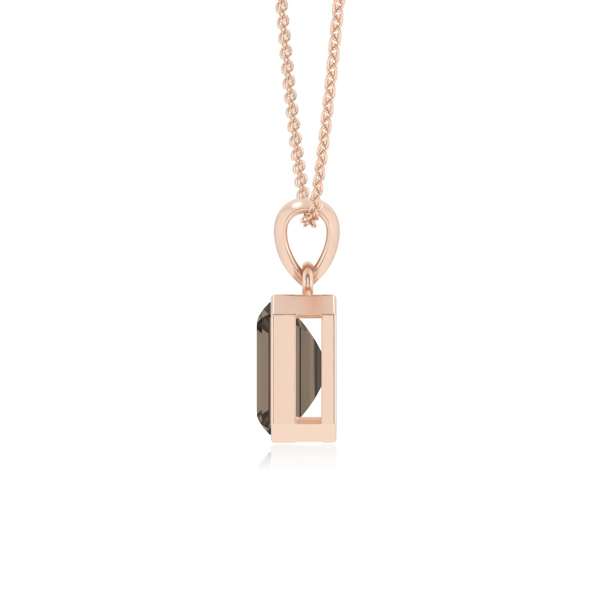 natural smoky-quartz emerald cut solitaire necklaces in rose gold 