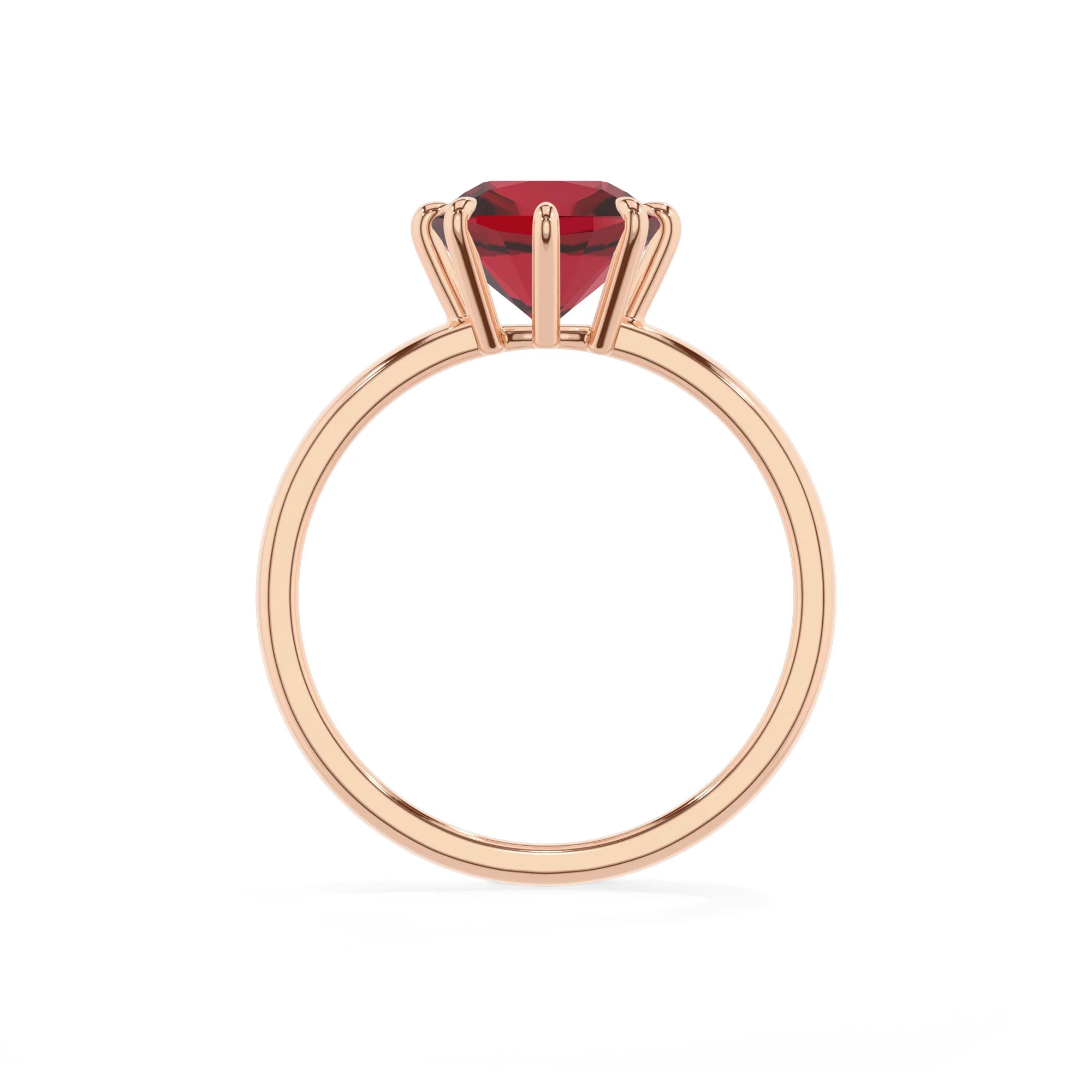 lab grown ruby cushion solitaire rings in rose gold 