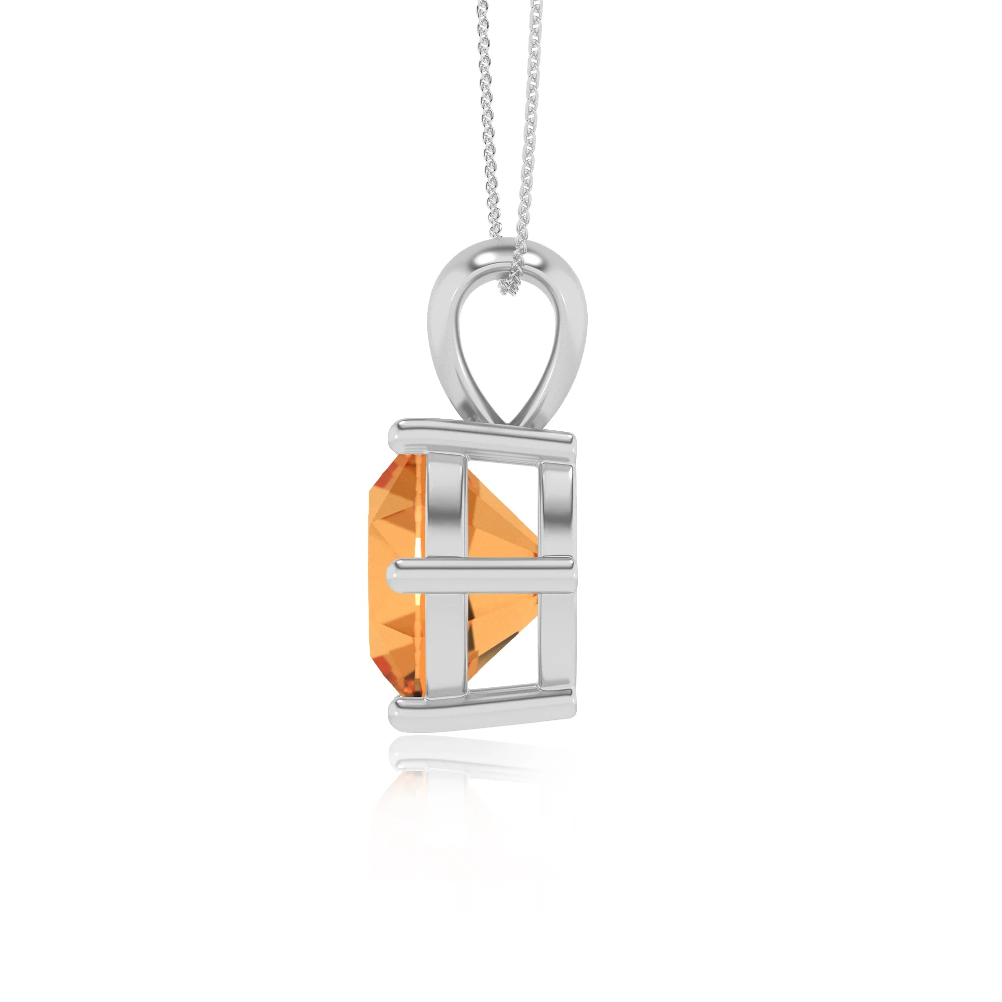 lab grown citrine round solitaire necklaces in white gold 