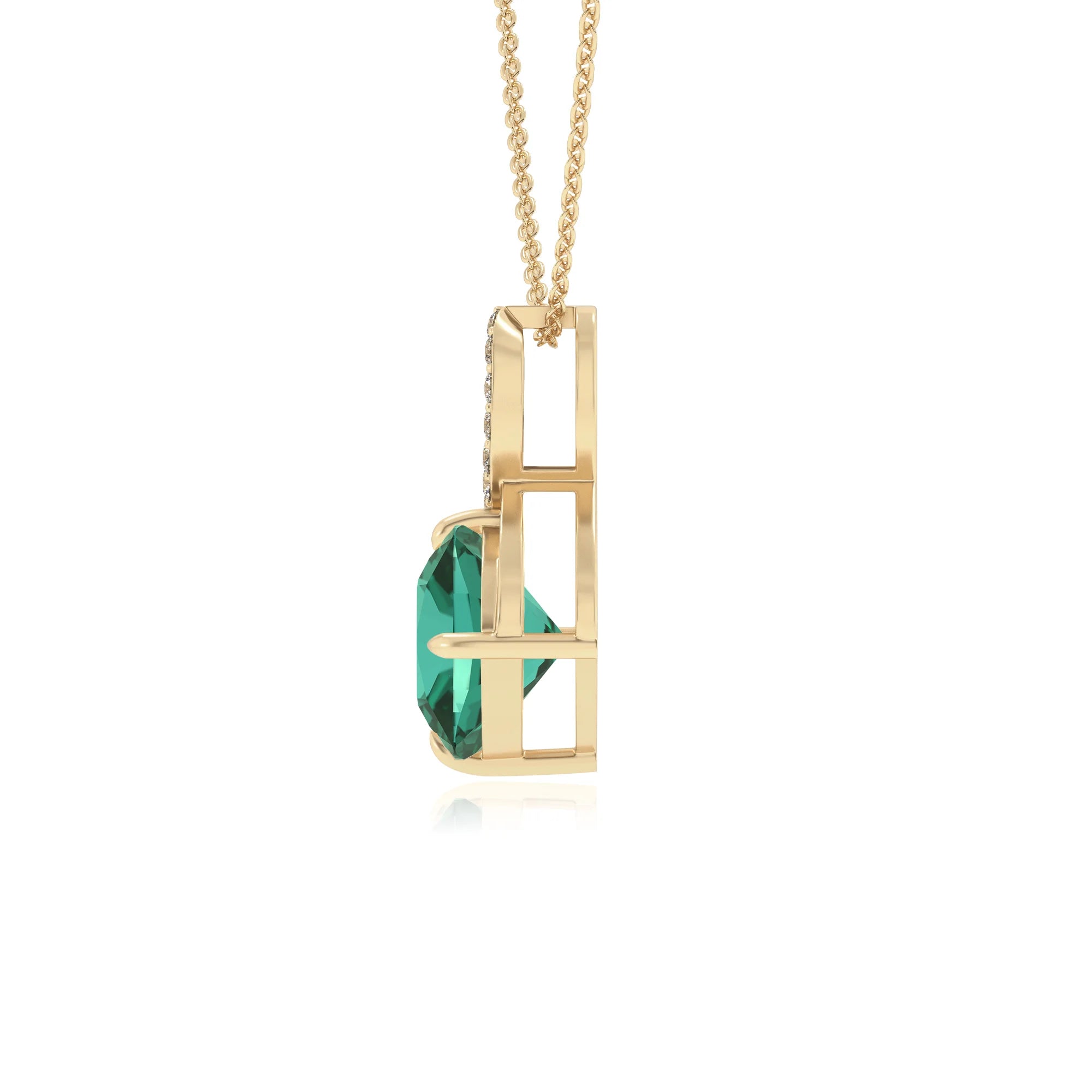lab grown emerald cushion infinity necklaces in yellow gold 