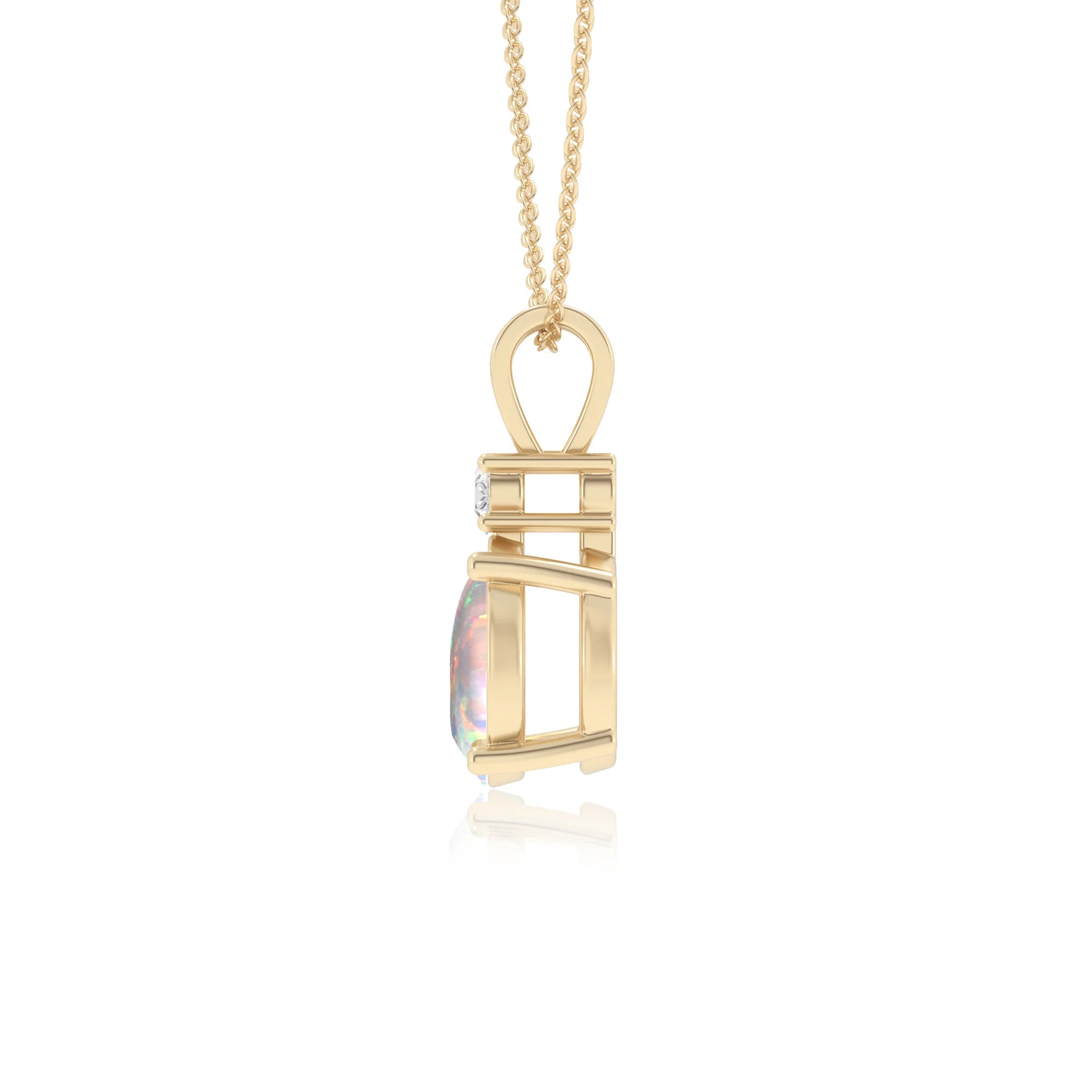 lab grown opal round solitaire v-bale necklaces in yellow gold 