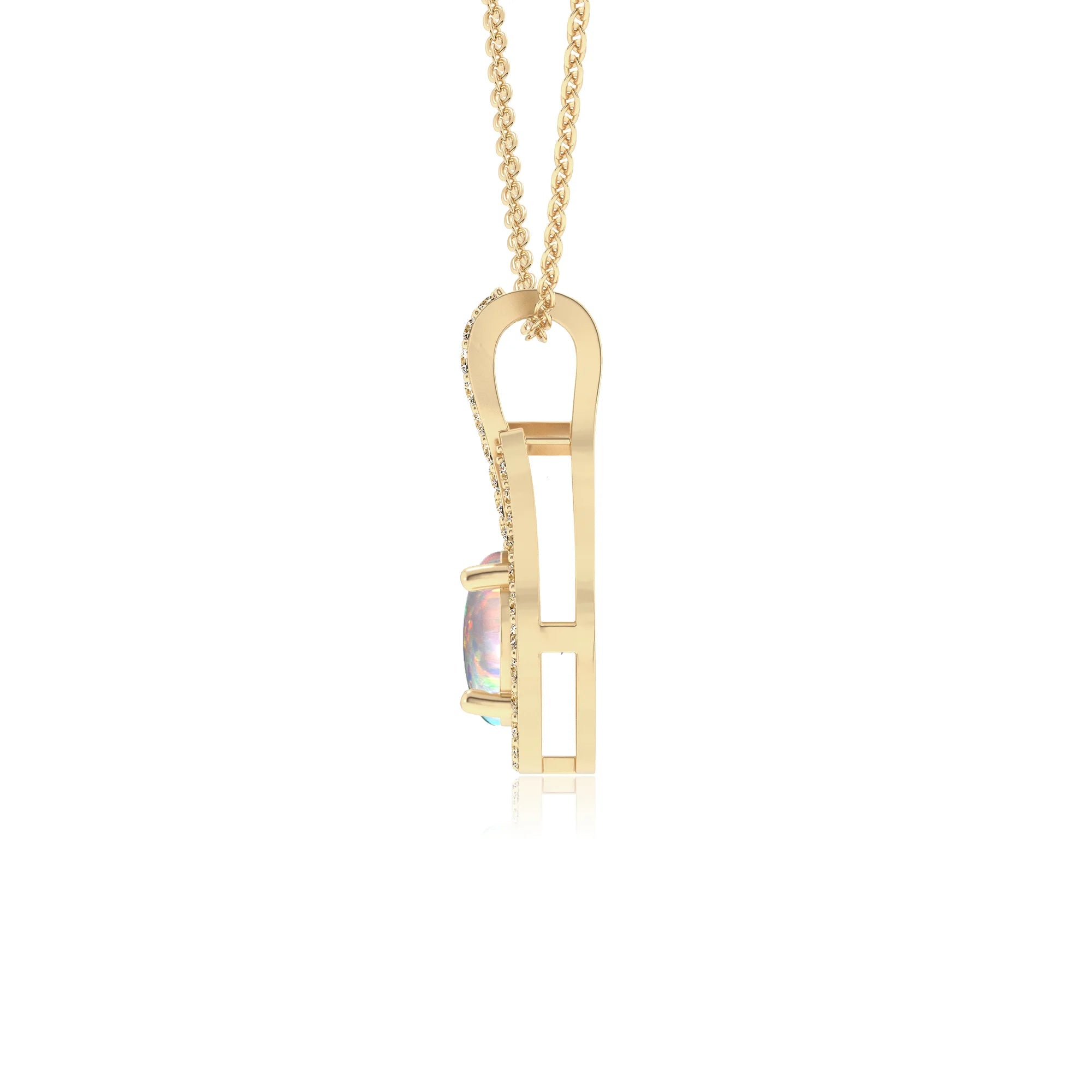 lab grown opal round solitaire necklaces in yellow gold 