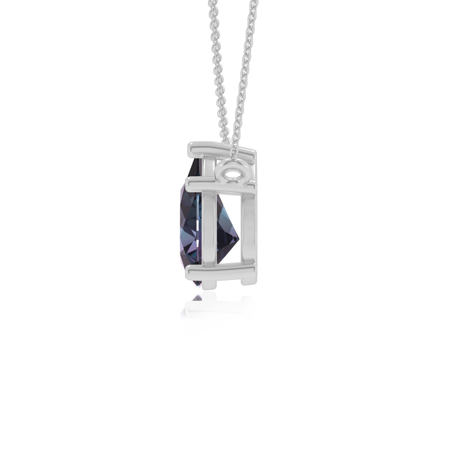 lab grown alexandrite pear solitaire necklaces in white gold 