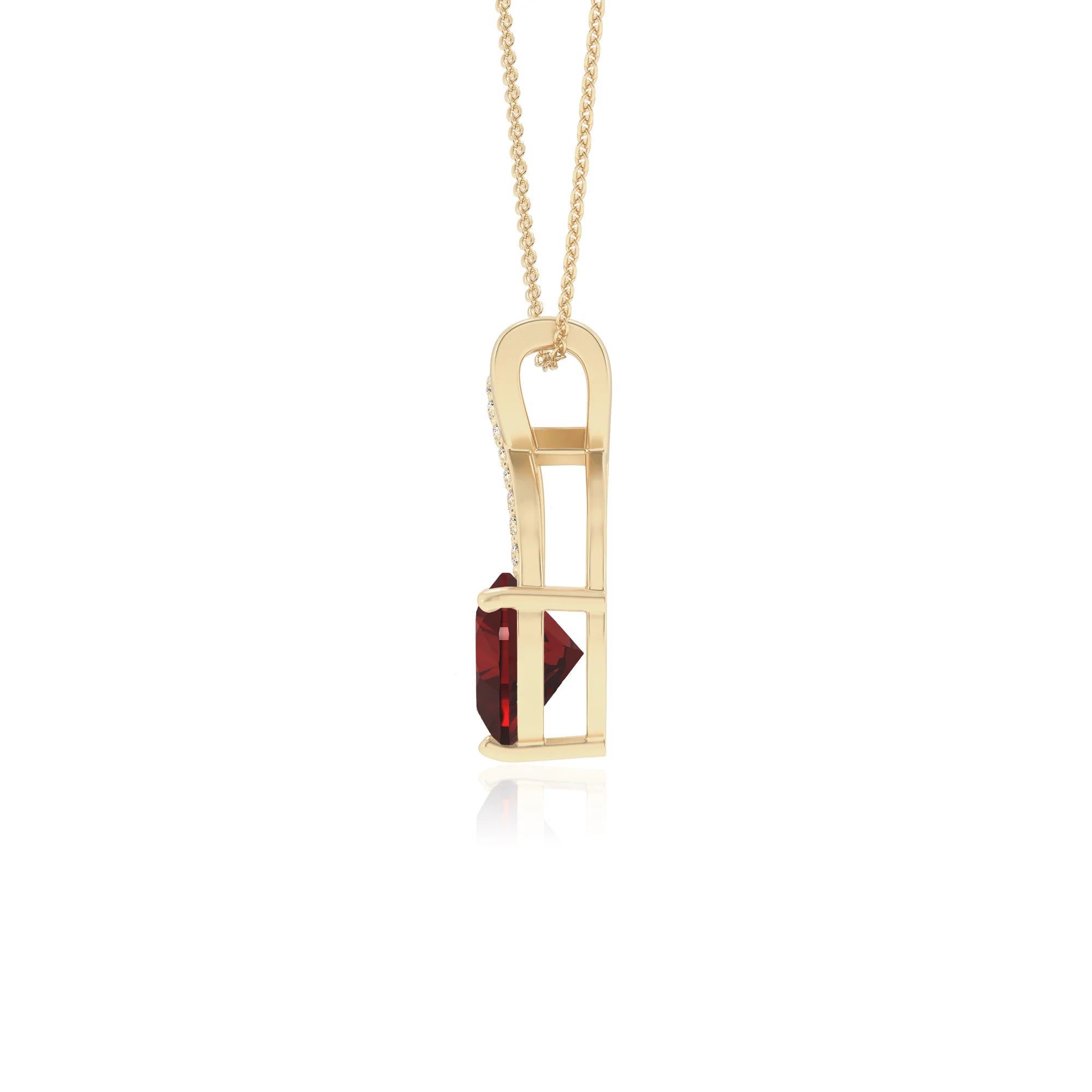 natural garnet heart solitaire necklaces in yellow gold 
