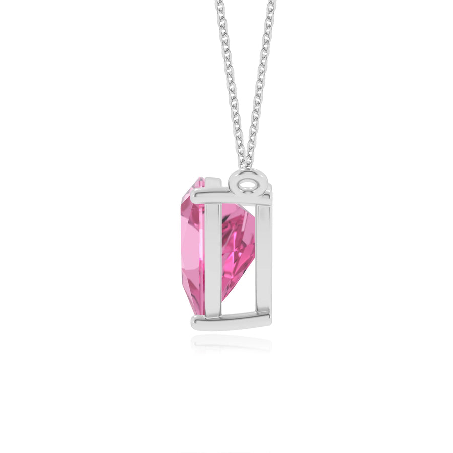 lab grown pink-sapphire trillion solitaire necklaces in platinum 