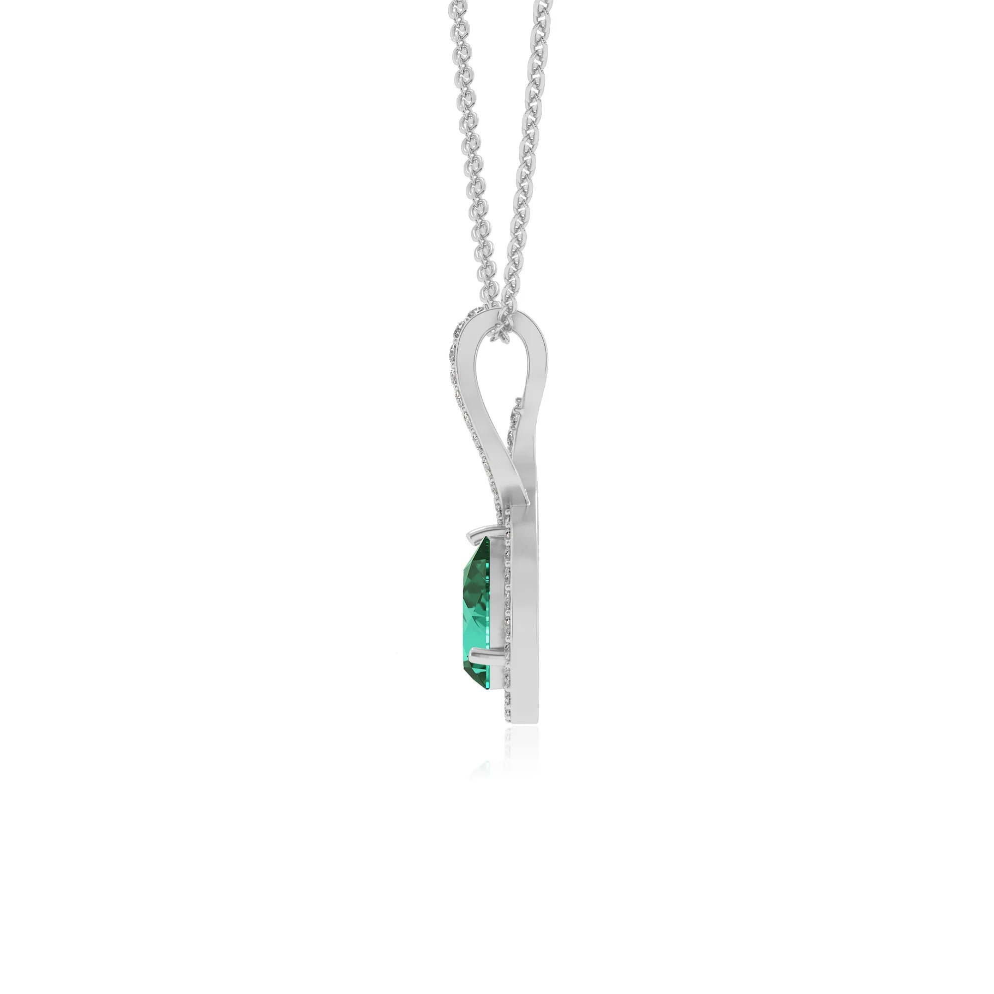 lab grown emerald pear necklaces in white gold 