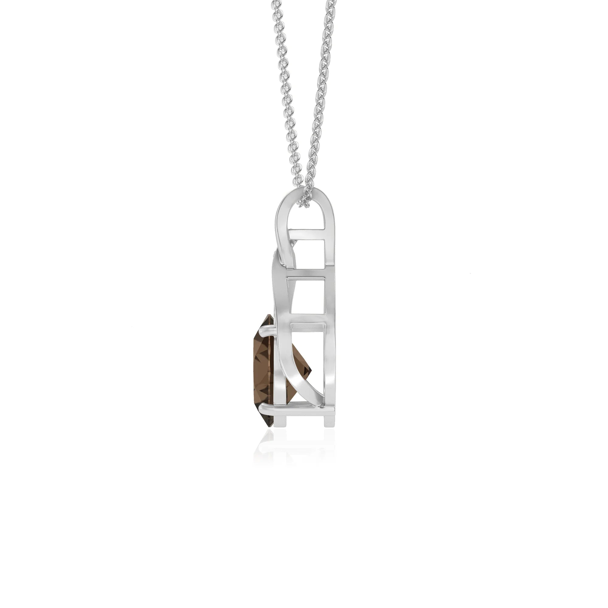 natural smoky-quartz oval solitaire necklaces in white gold 