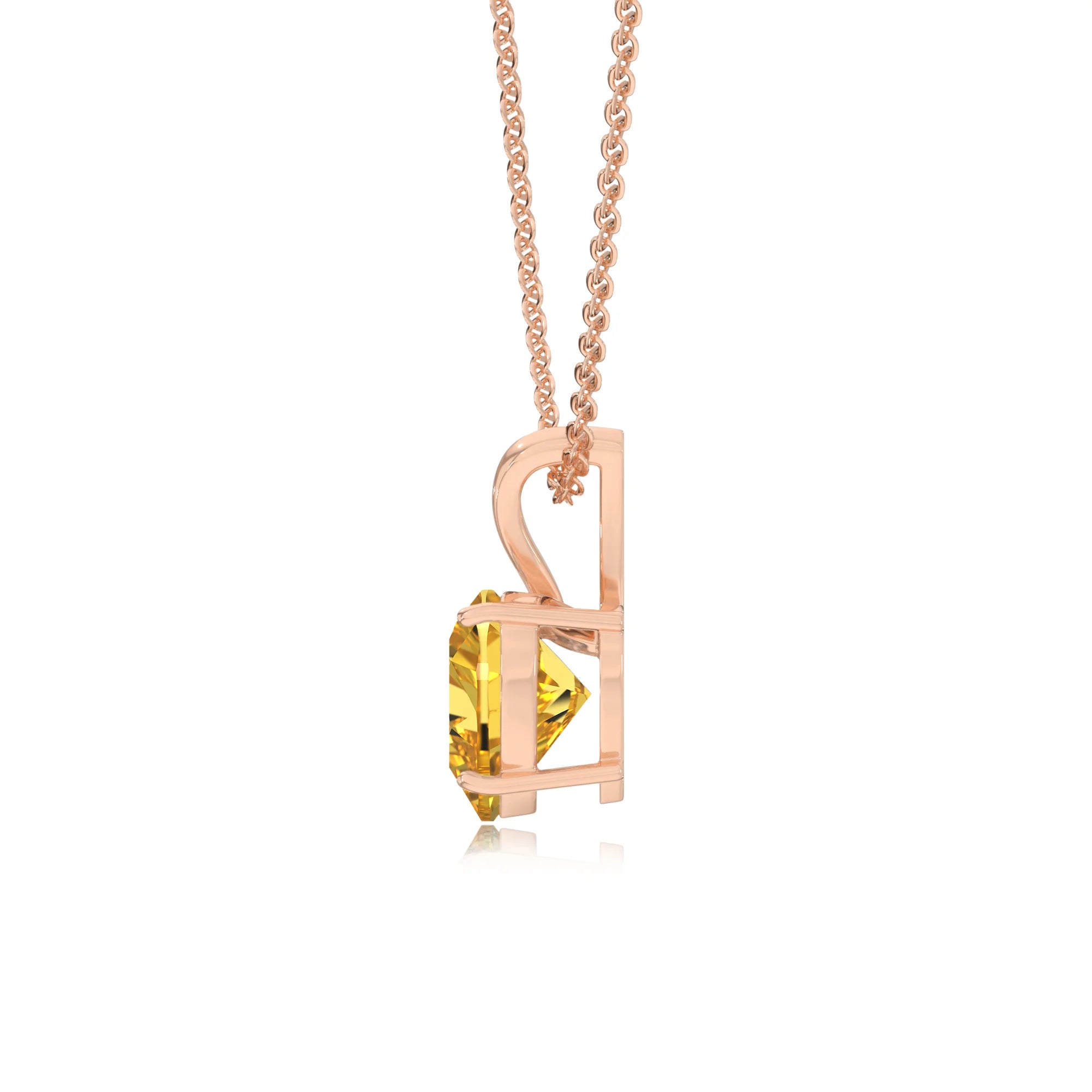 lab grown yellow-sapphire heart solitaire v-bale necklaces in rose gold 