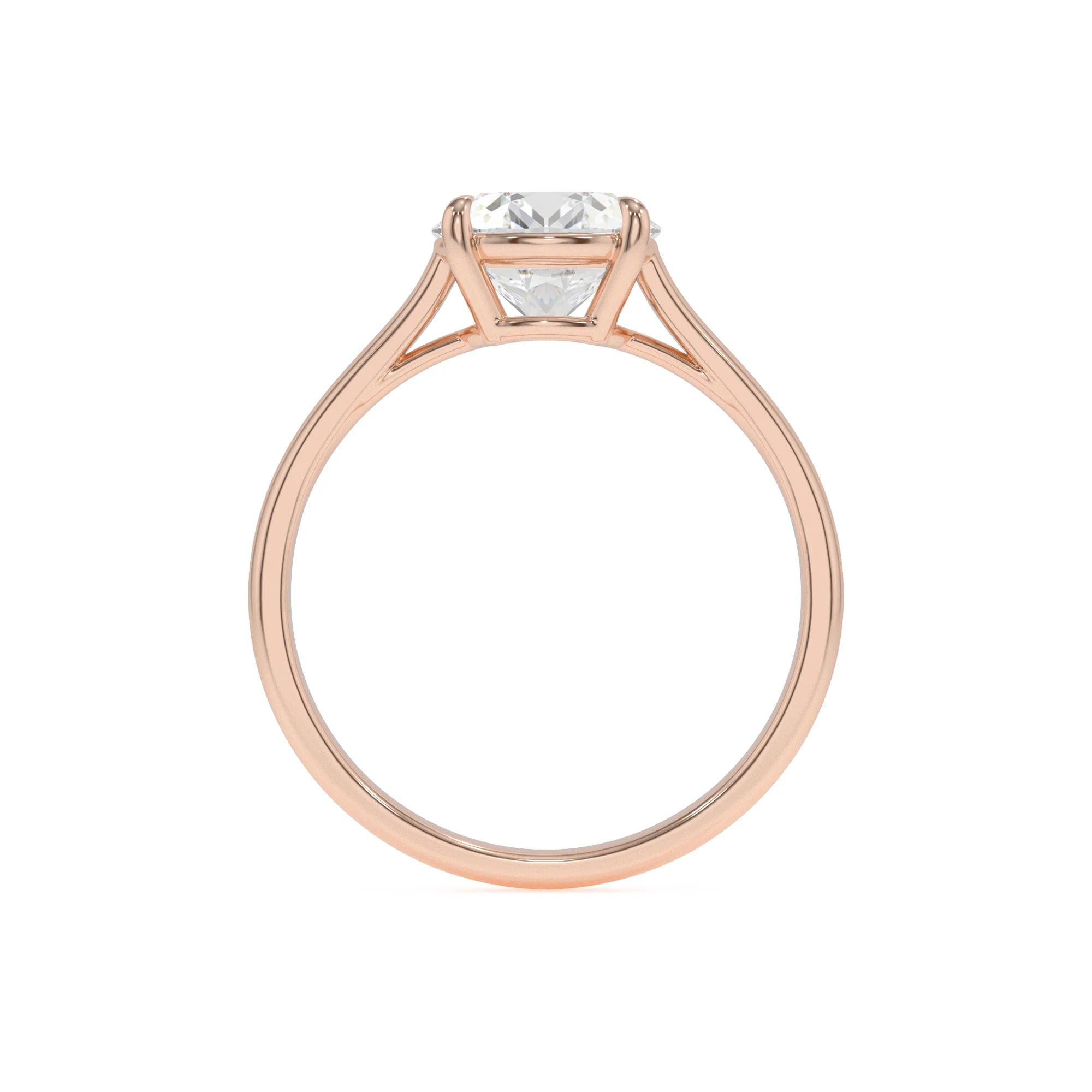 lab grown moissanite round solitaire rings in rose gold 