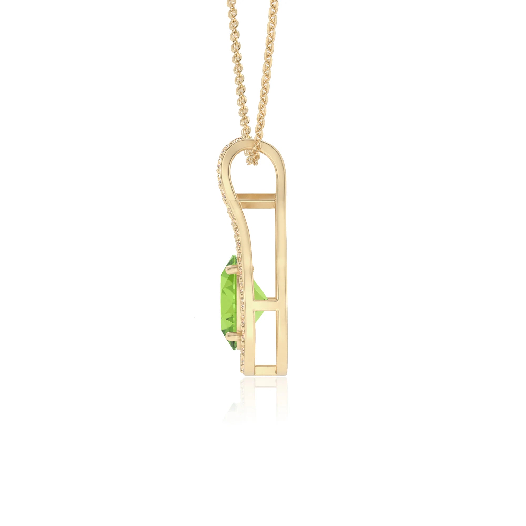 natural peridot oval solitaire necklaces in yellow gold 