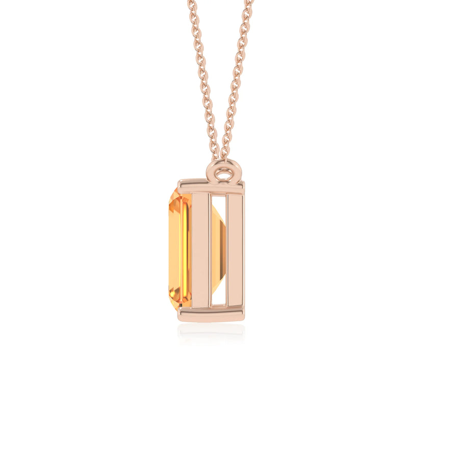 lab grown citrine emerald cut solitaire necklaces in rose gold 
