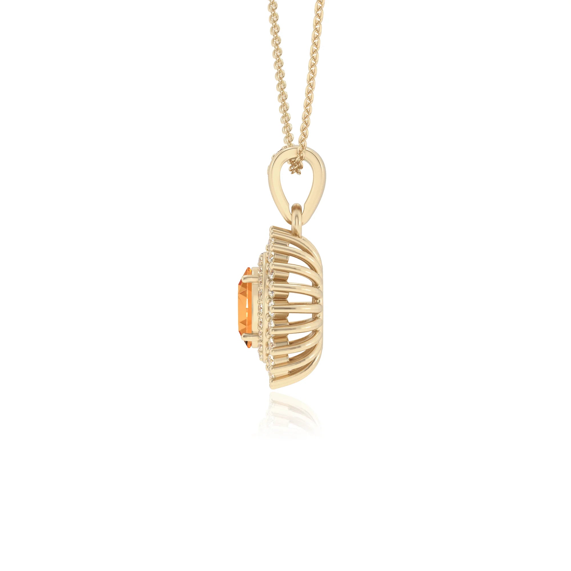 lab grown citrine oval halo necklaces in yellow gold 