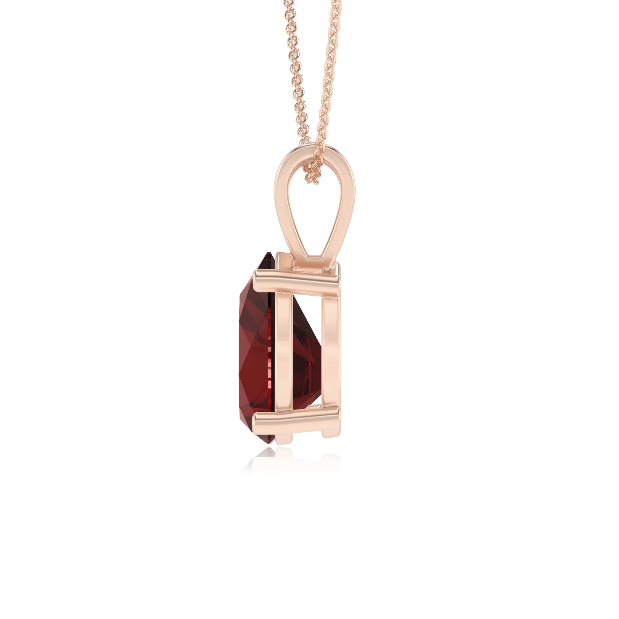 natural garnet pear solitaire v-bale necklaces in rose gold 