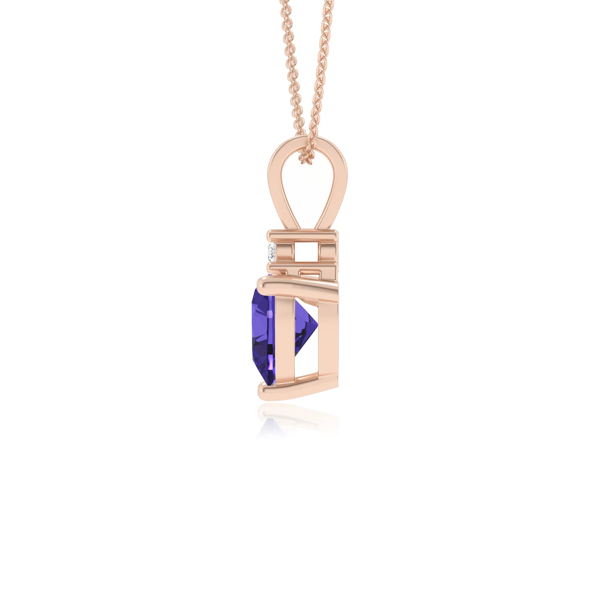 lab grown tanzanite heart solitaire v-bale necklaces in rose gold 