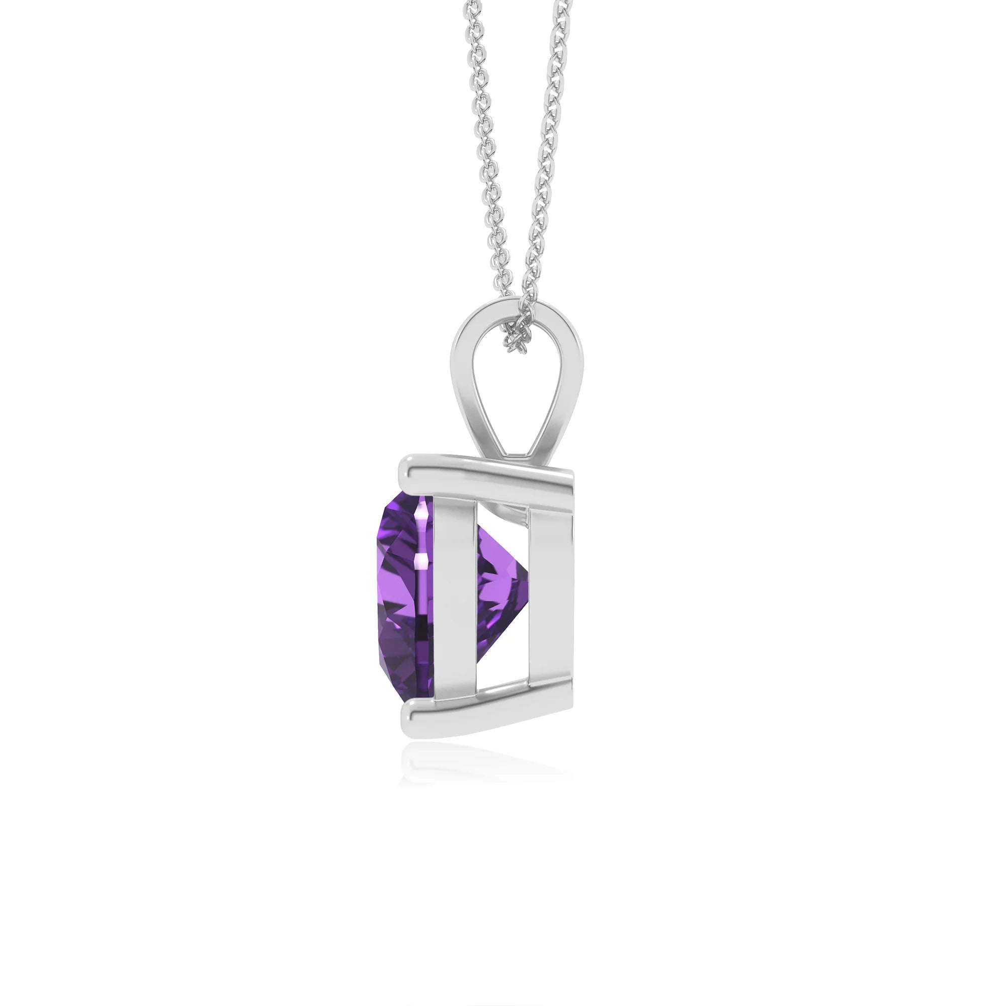 lab grown amethyst heart solitaire v-bale necklaces in white gold 