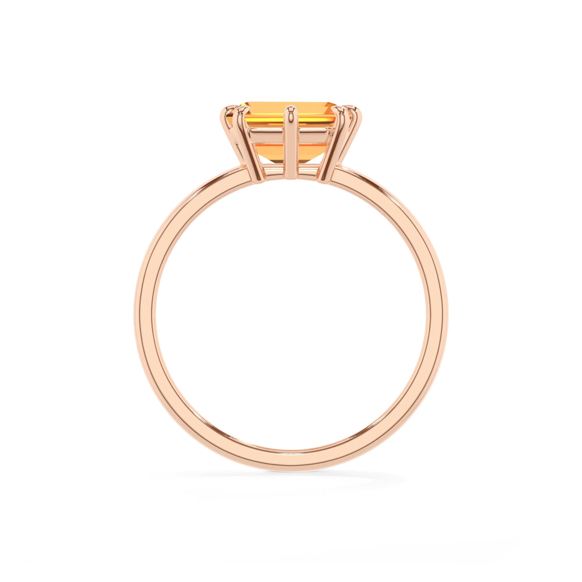 lab grown citrine emerald cut solitaire rings in rose gold 