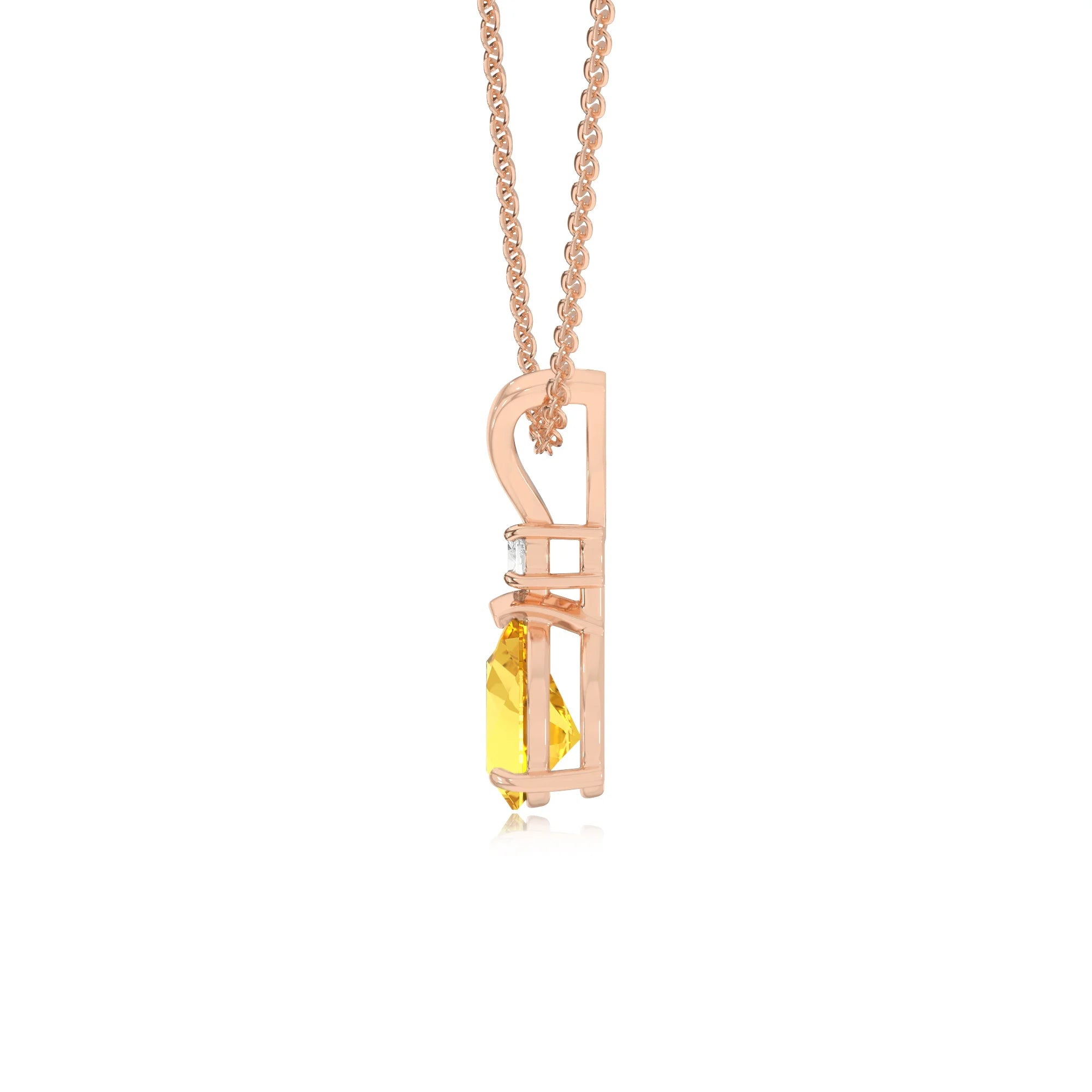 lab grown yellow-sapphire pear solitaire v-bale necklaces in rose gold 