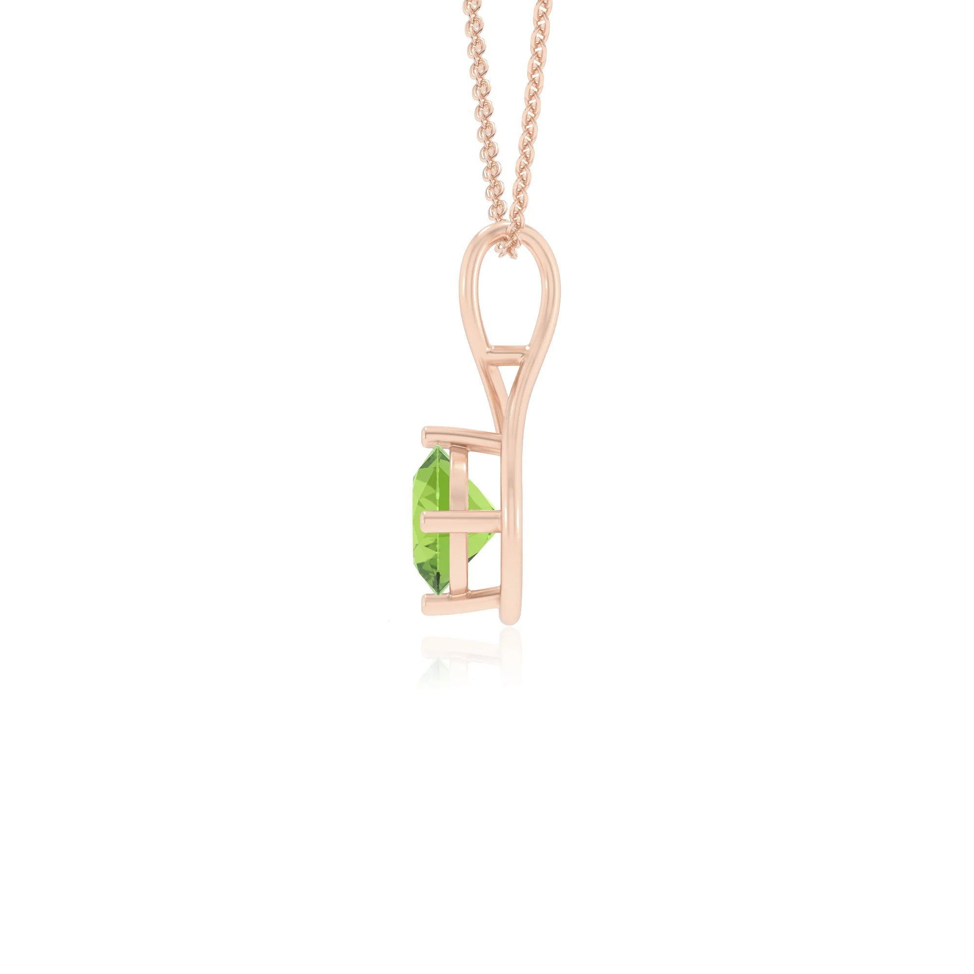 natural peridot round solitaire necklaces in rose gold 