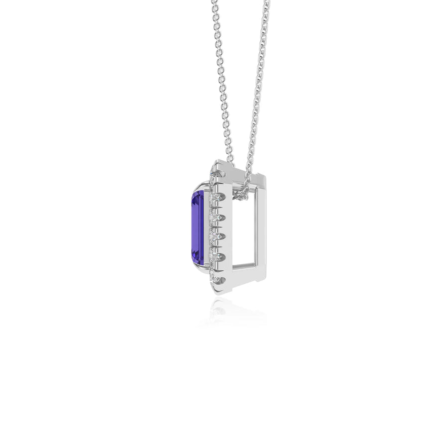 lab grown tanzanite emerald cut solitaire necklaces in sterling silver 